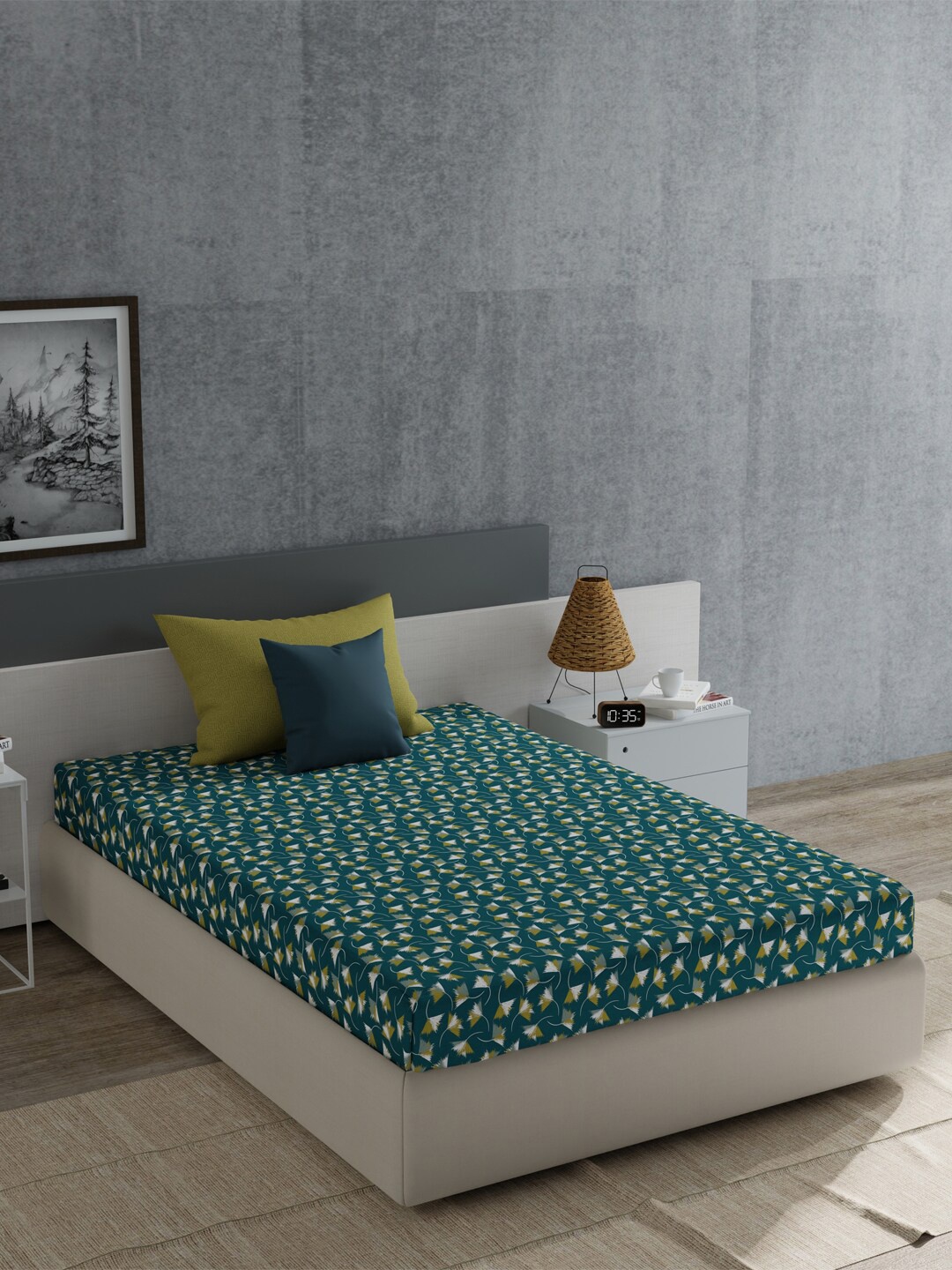 

MYTRIDENT Green Floral Cotton 120 TC Single Bedsheet with 1 Pillow Cover