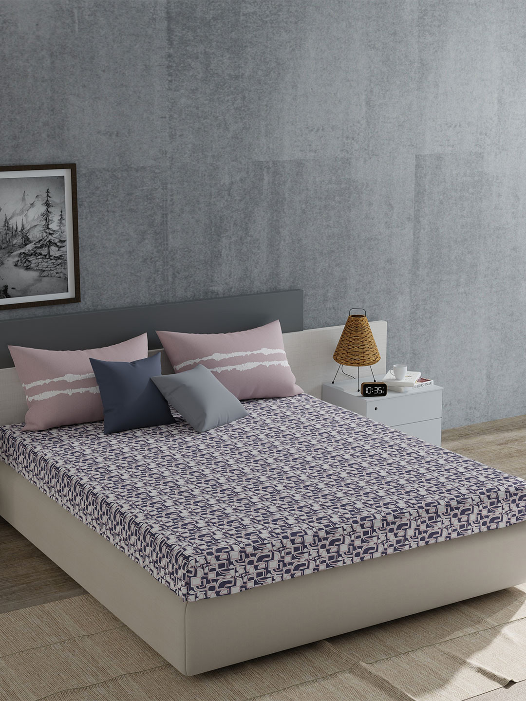 

MYTRIDENT Marley Lavender Everyday Flat 120TC King Cotton Bedsheet Set, Purple