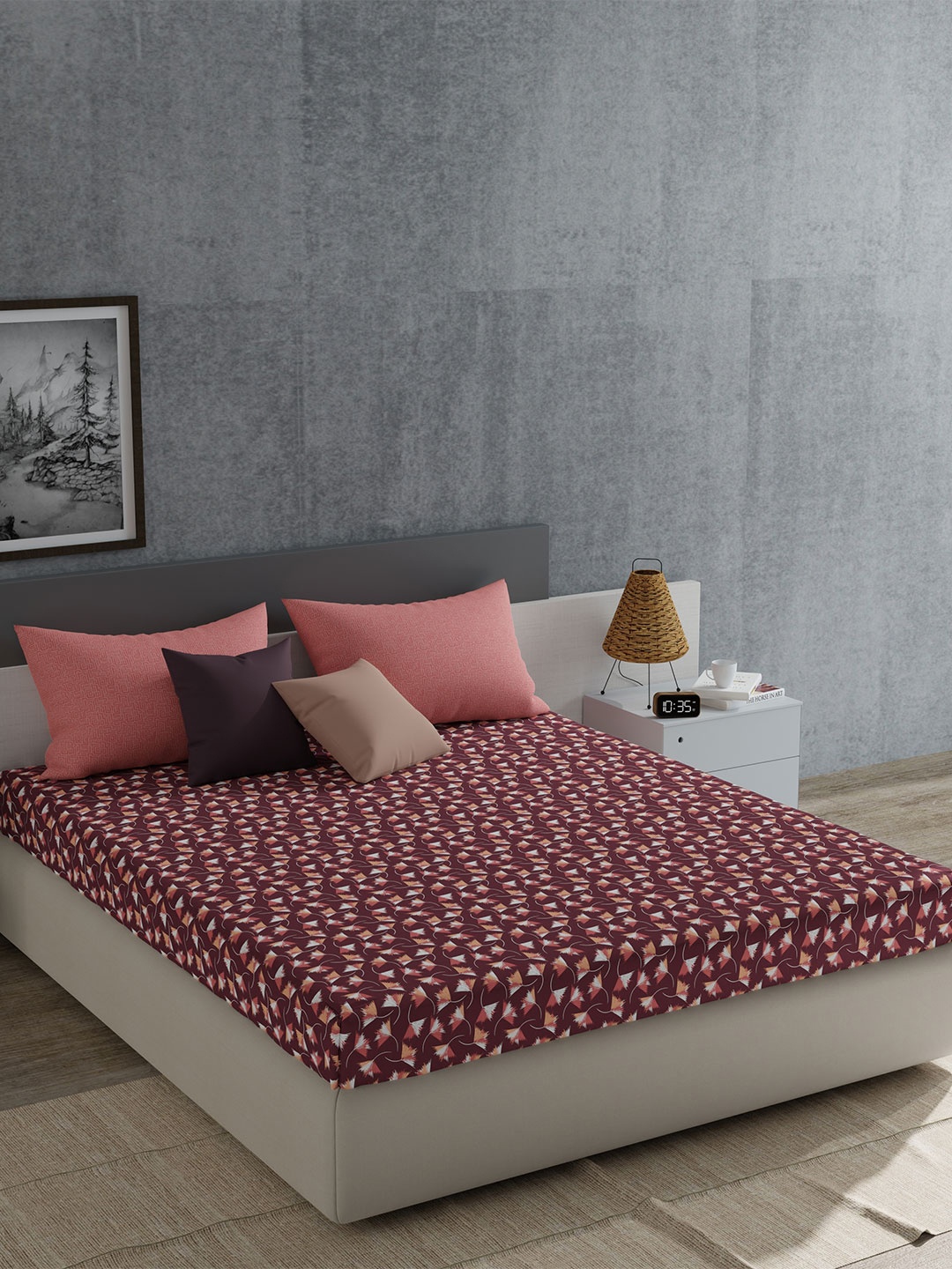

MYTRIDENT Atlas Mauve Everyday Flat 120TC King Cotton Bedsheet Set, Brown
