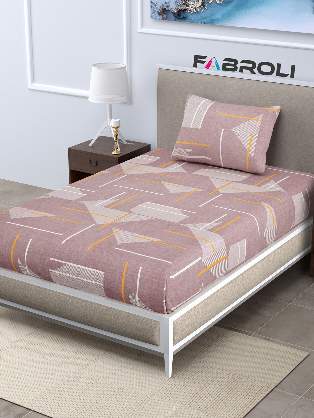 

FABROLI Red Geometric 300 TC Single Bedsheet with 1 Pillow Cover