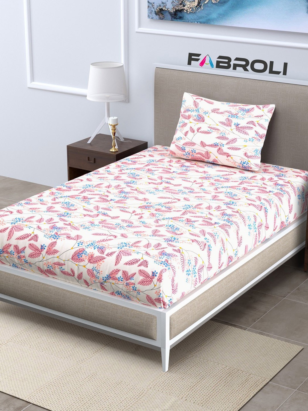 

FABROLI Floral Print Microfiber 300 TC Single Bedsheet with 1 Pillow Covers, Pink