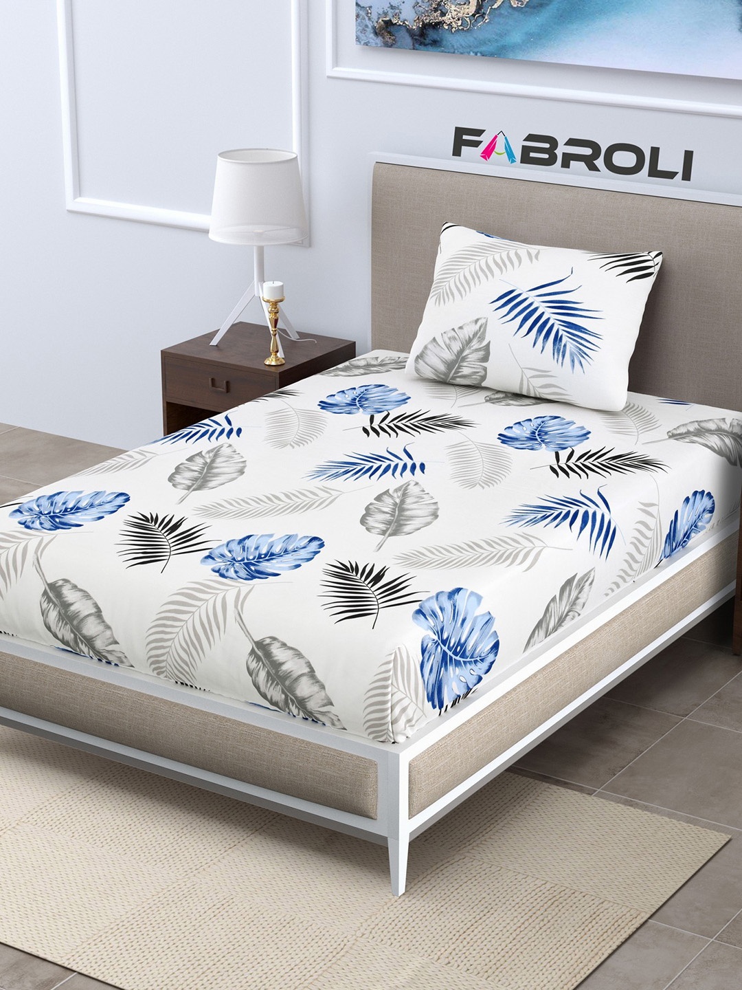 

FABROLI White Floral 300 TC Single Bedsheet with 1 Pillow Cover