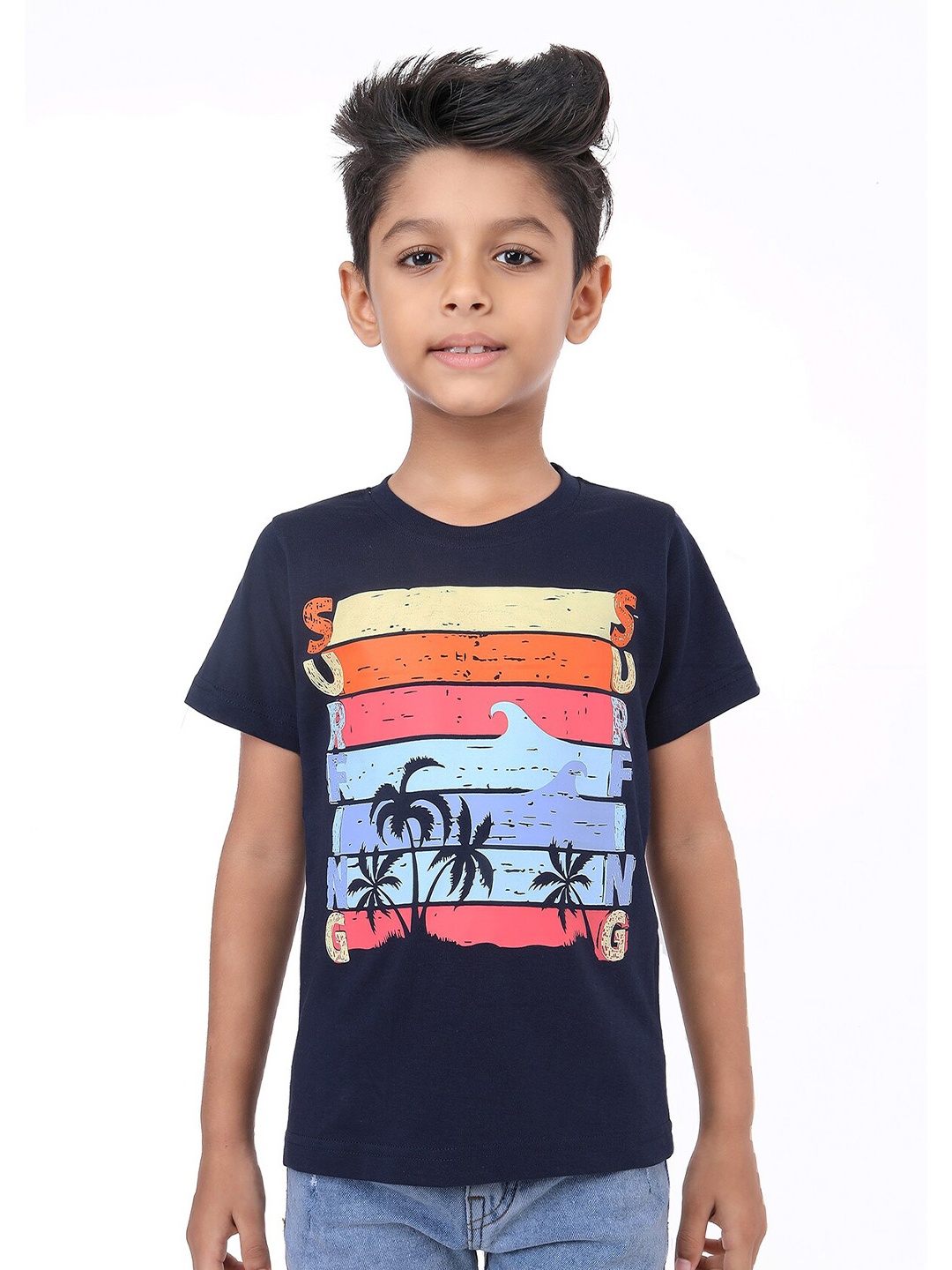 

BAESD Boys Graphic Printed Bio Finish Cotton Regular T-shirt, Navy blue