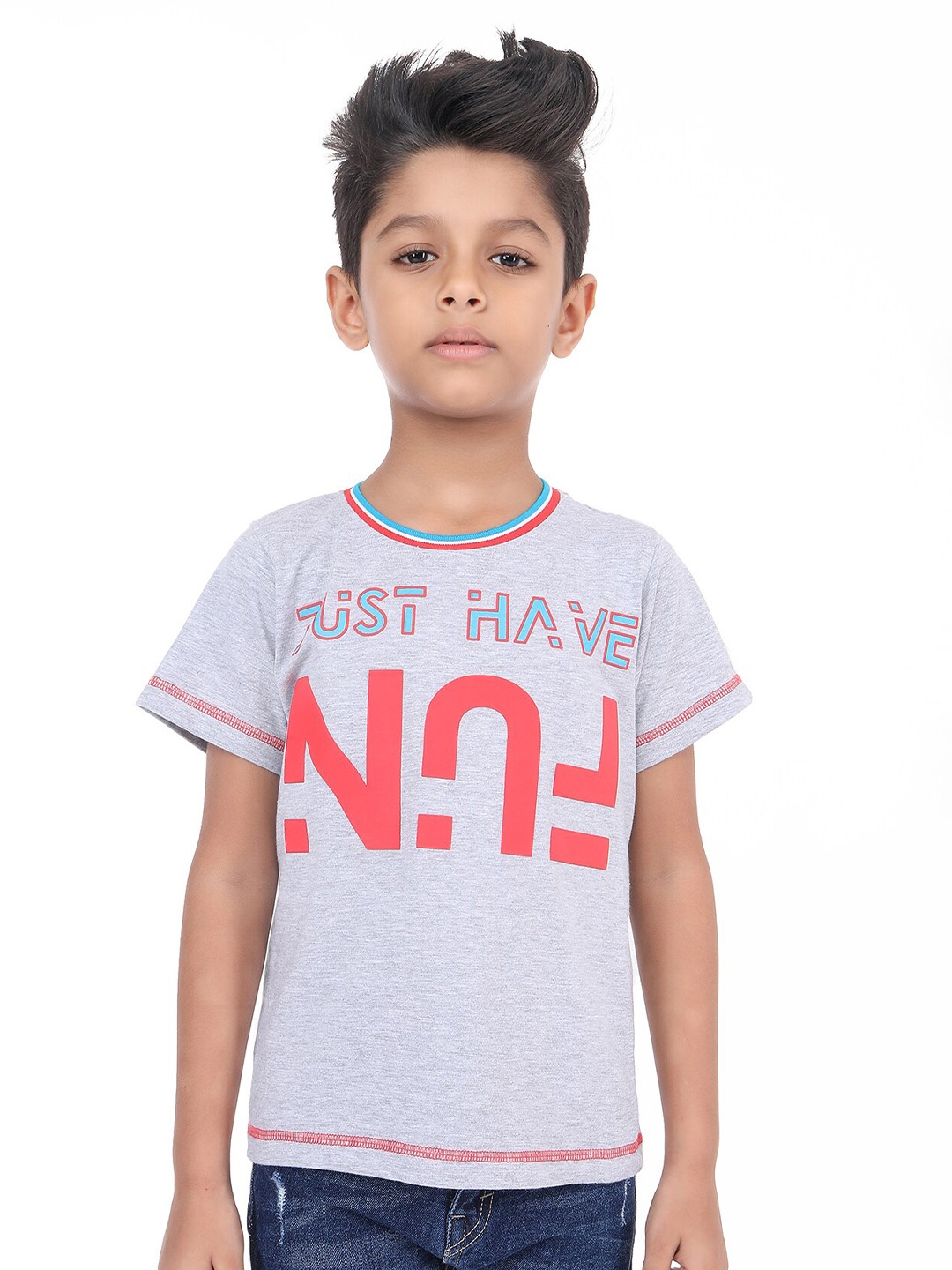 

BAESD Boys Typography Printed Bio Finish Cotton T-shirt, Grey