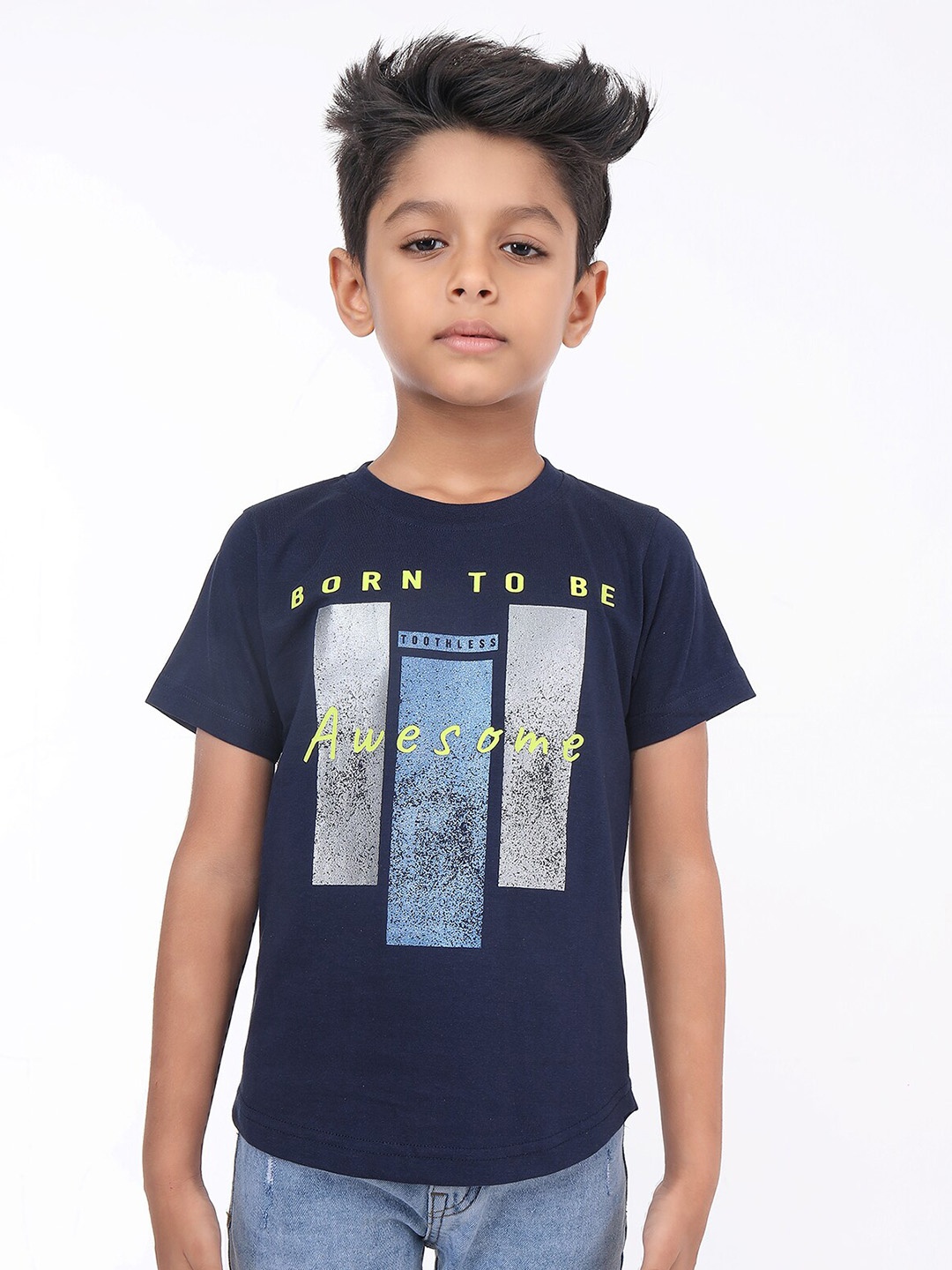 

BAESD Boys Graphic Printed Bio Finish Cotton T-shirt, Navy blue