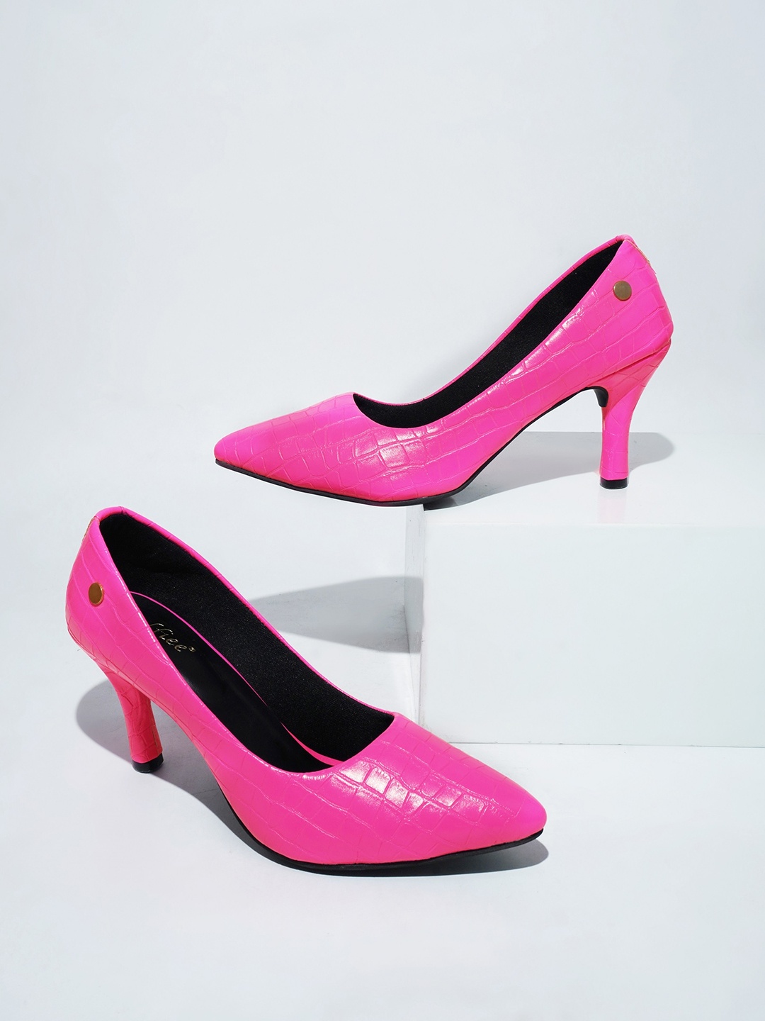 

Try Me Textured Pointed Toe Slim Heel Pumps, Pink