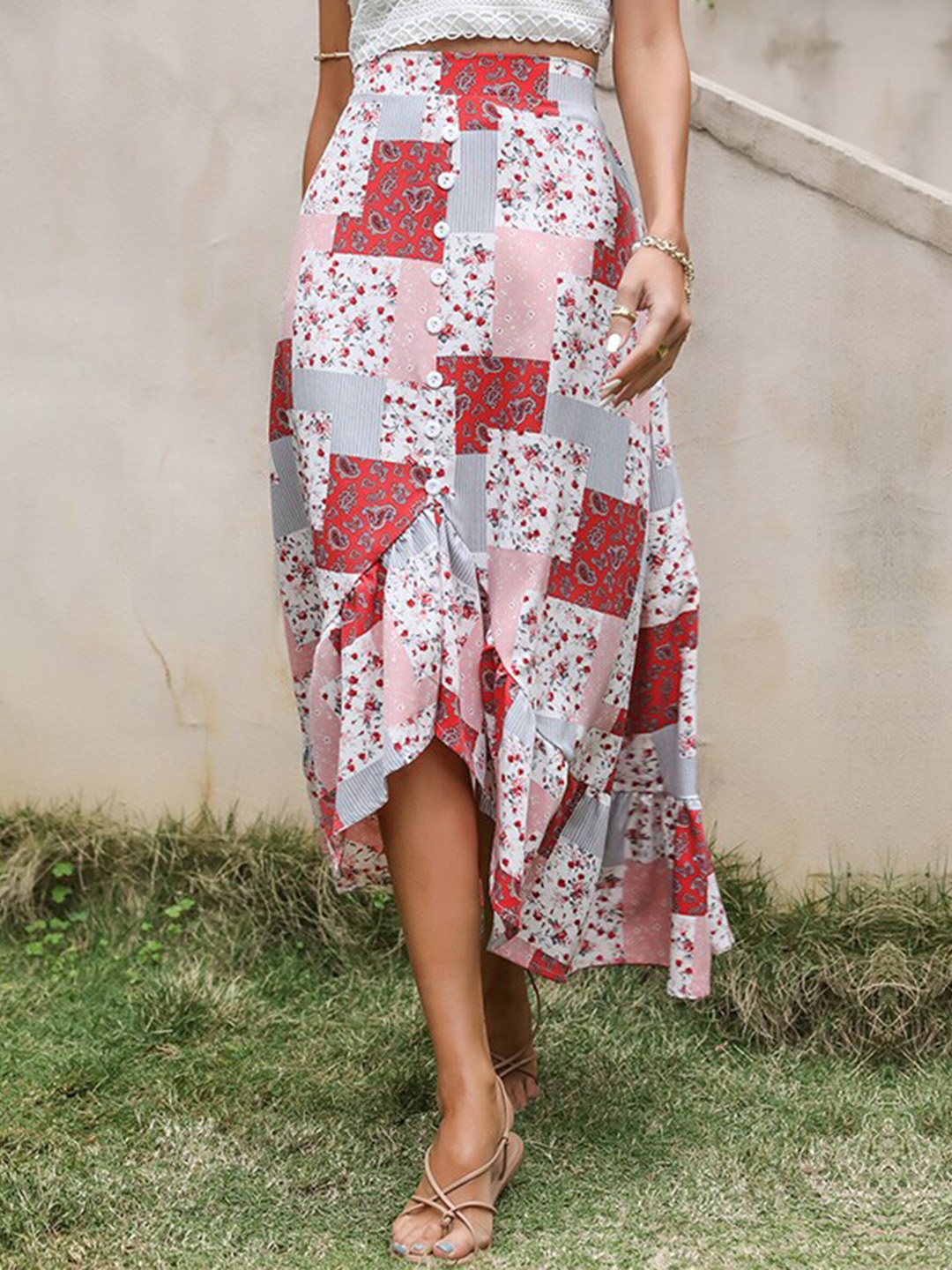 

StyleCast Pink & White Floral Printed Flared Midi Skirts