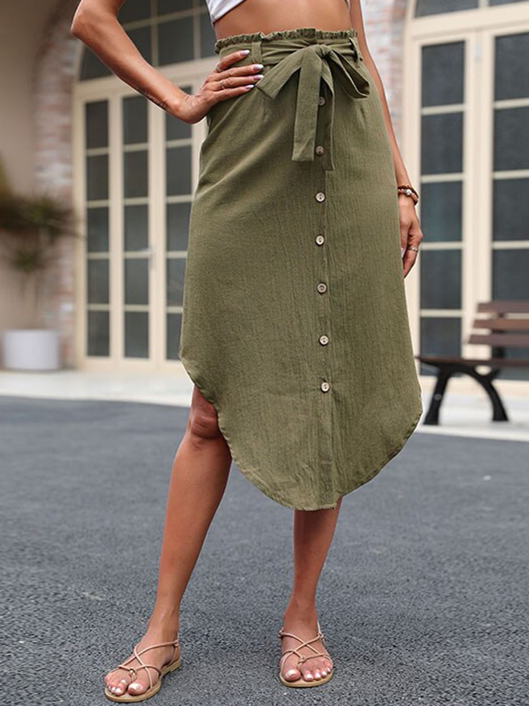 

StyleCast Green Front Slit A Line Skirt