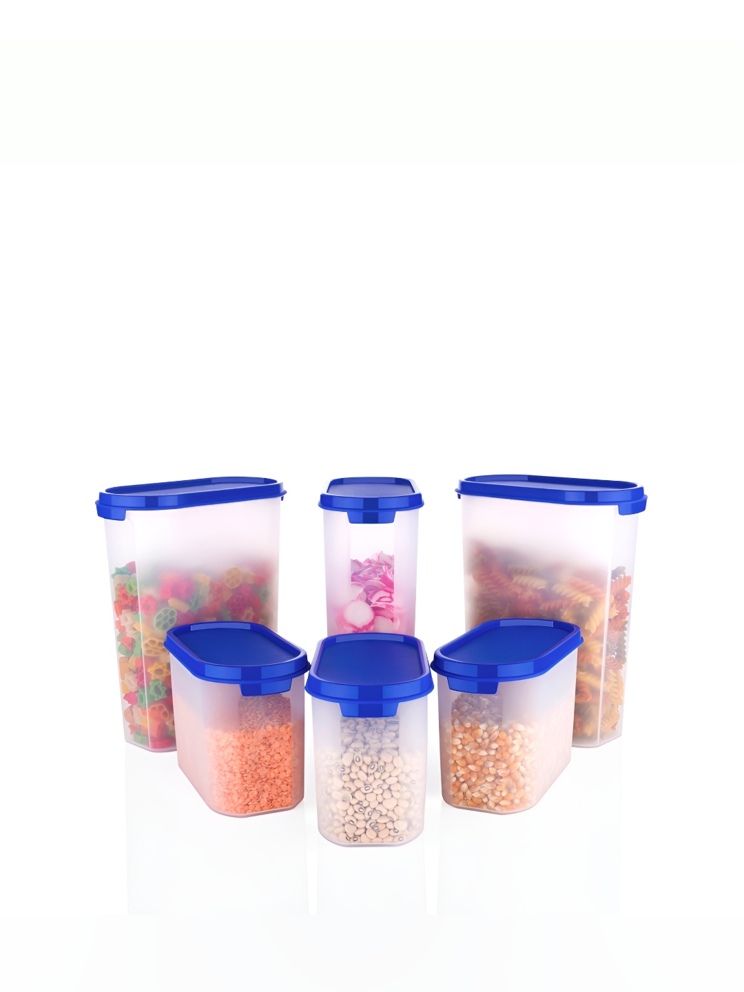 

OMORTEX Blue & Transparent 6 Pieces Plastic Dishwasher Safe Food Container