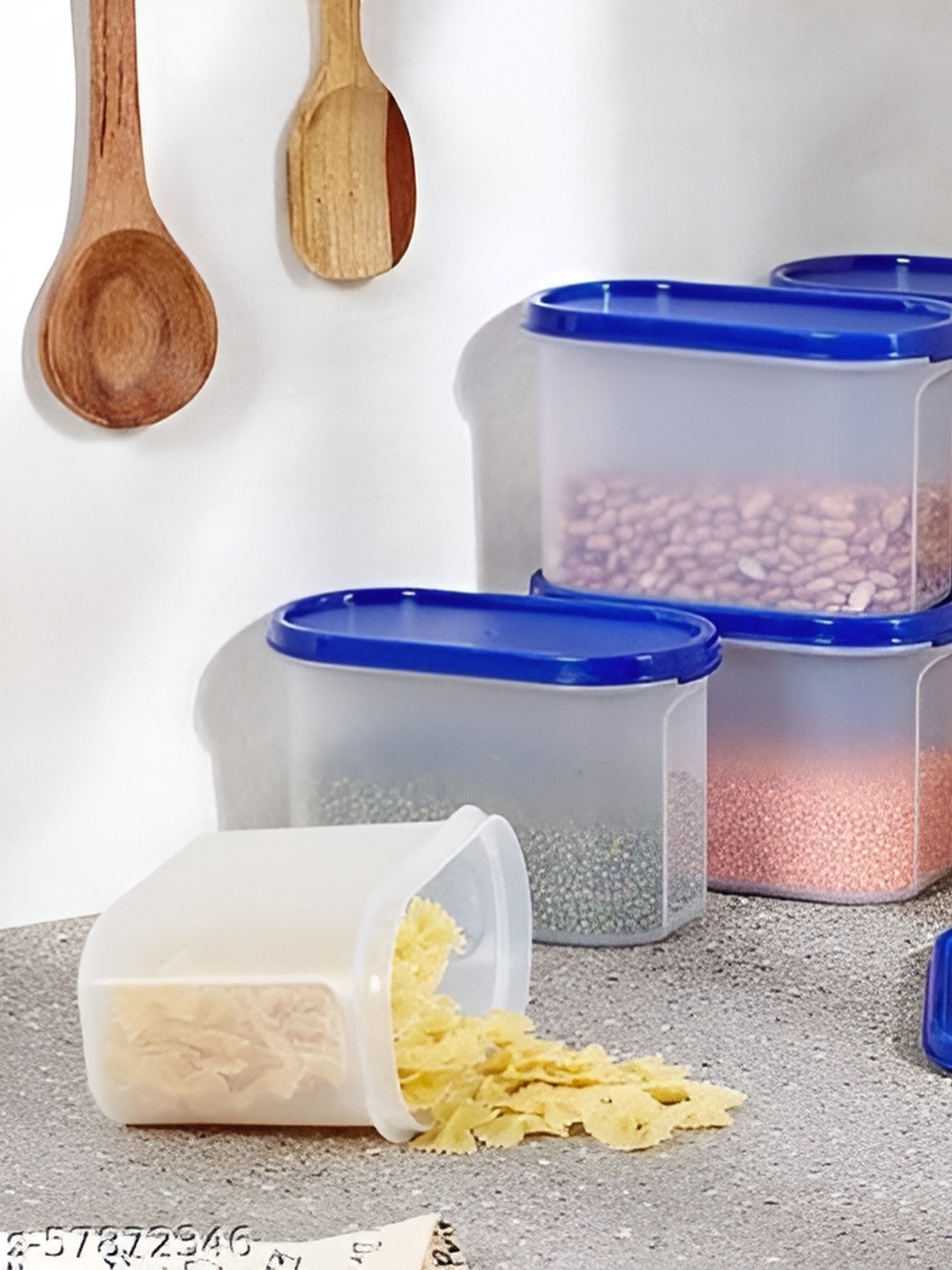 

OMORTEX 4 Pcs Transparent & Blue Dishwasher Safe Food Containers - 1 L Each