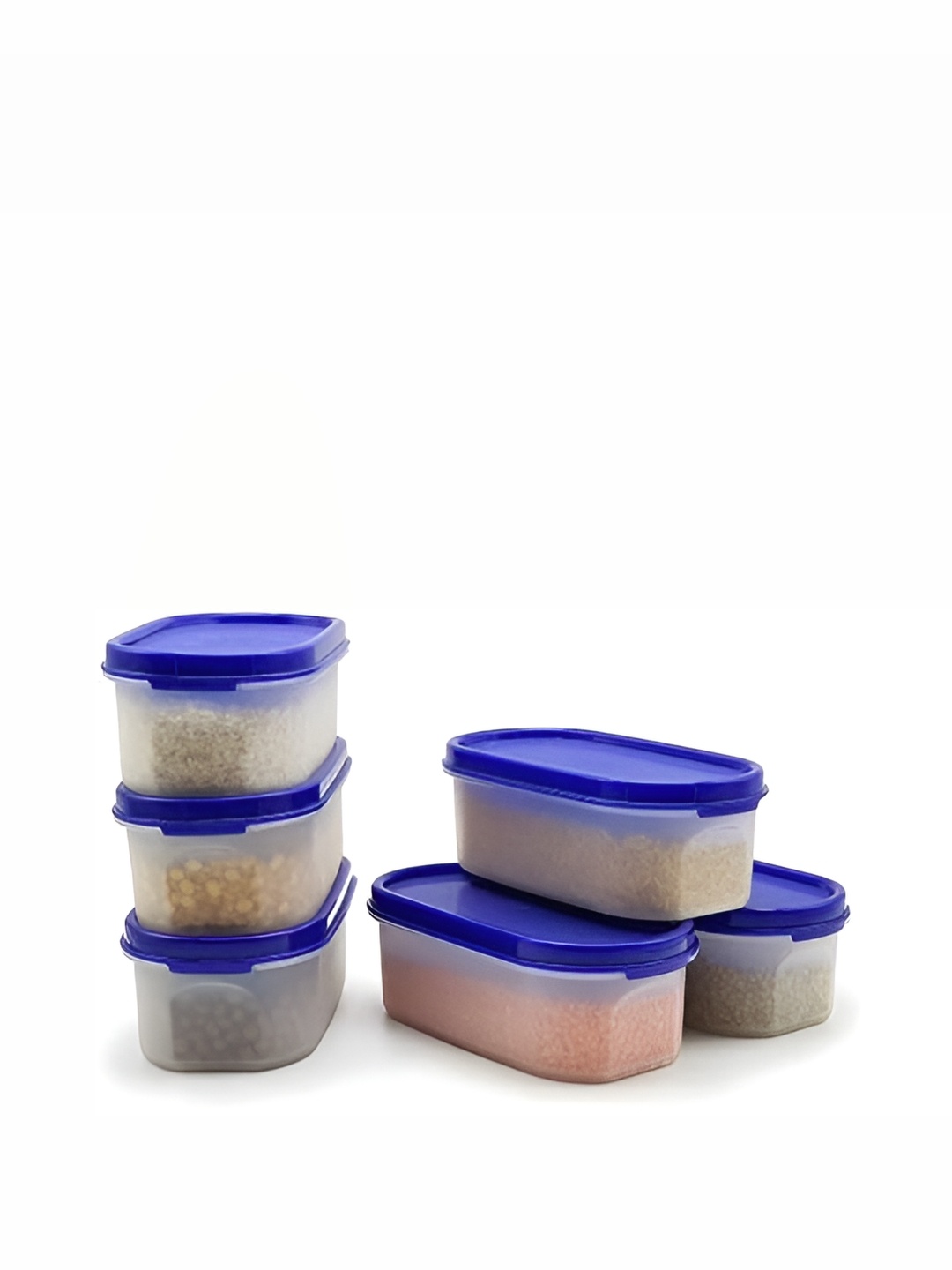 

OMORTEX 6 Pcs Transparent & Blue Dishwasher Safe Food Containers - 600 ML Each