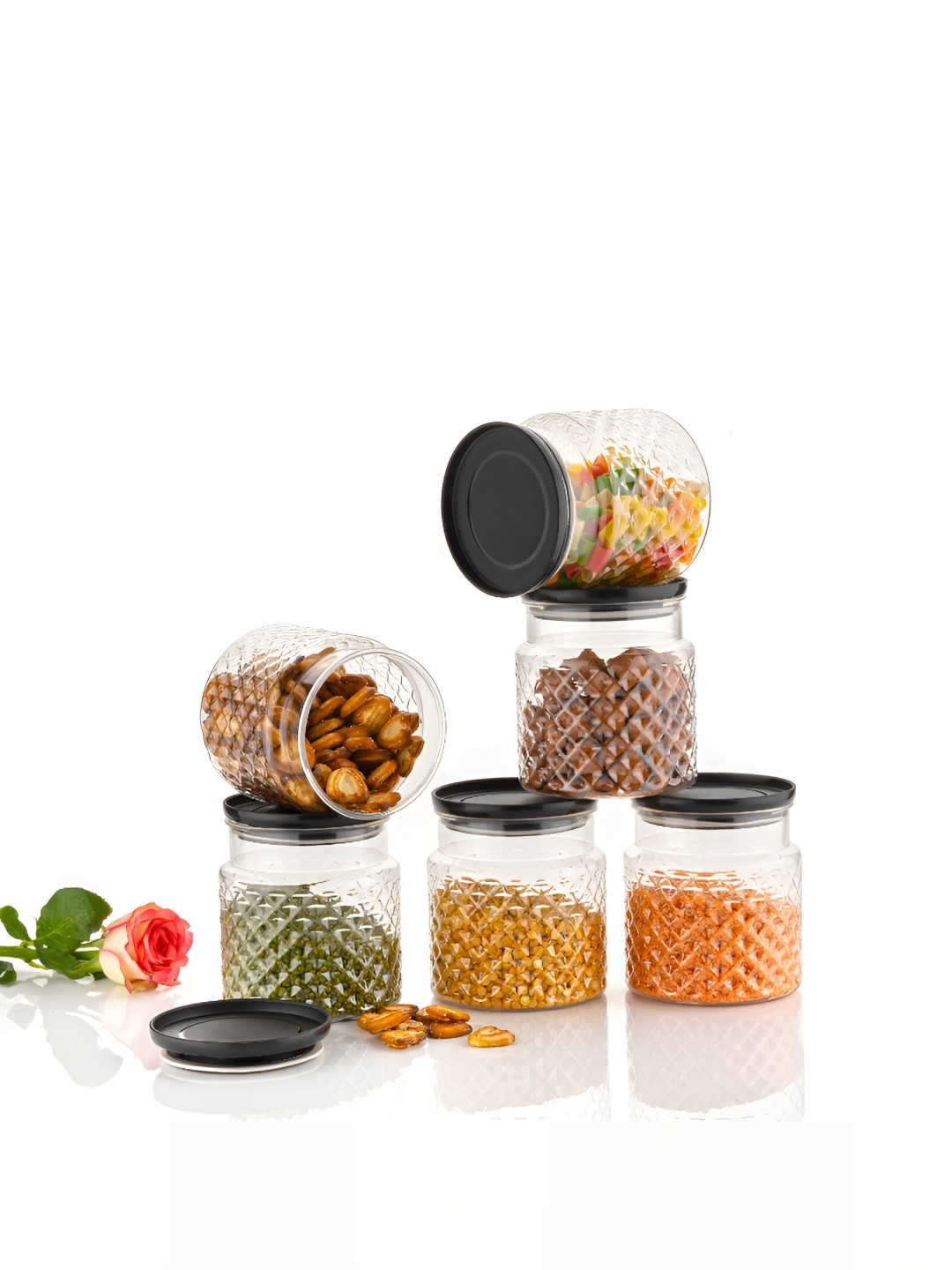 

OMORTEX 8 Pcs Transparent & Black Dishwasher Safe Food Container - 1.1 L Each
