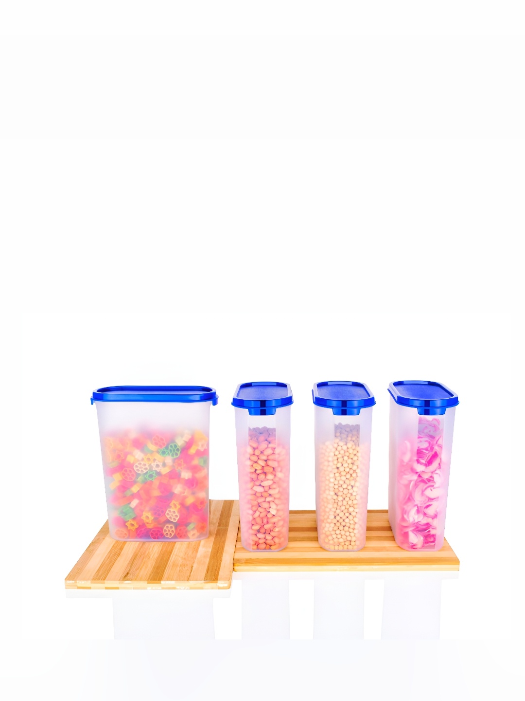 

OMORTEX 4 Pcs Transparent & Blue Dishwasher Safe Food Containers - 2.5 L Each