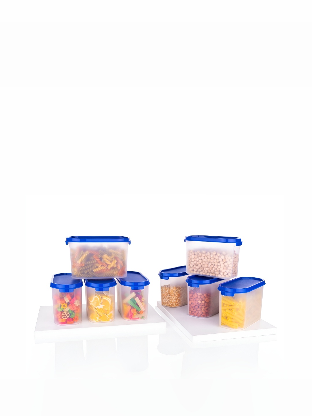 

OMORTEX Transparent & Blue 8 Pieces Dishwasher Safe Food Container 1 L Each