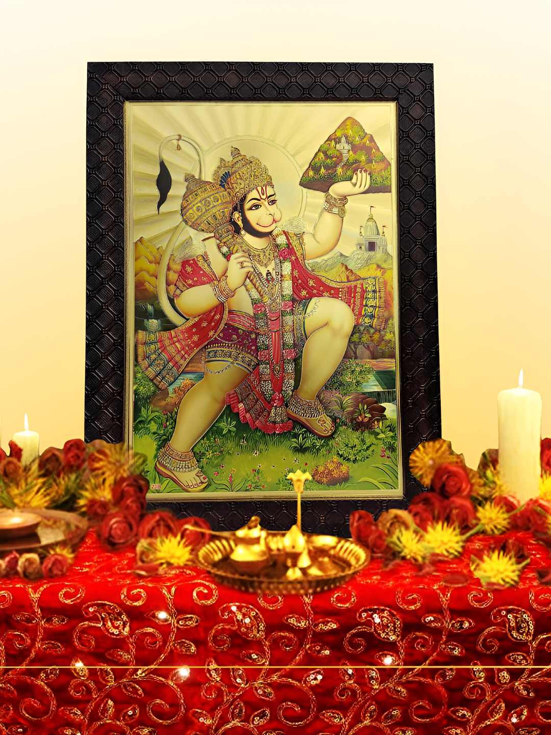 

Hawai Black Shree Bajarang Bali Hanuman Sanjeevani Parvat Dhari Wooden Wall Photo Frame