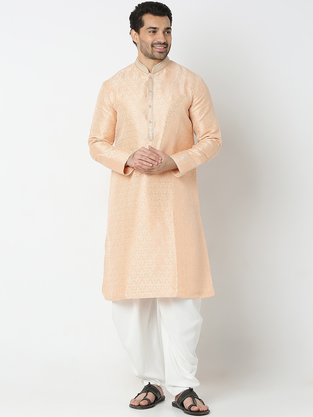 

Ethnicity Ethnic Motifs Woven Design Jacquard Kurta With Dhoti Pants, Peach