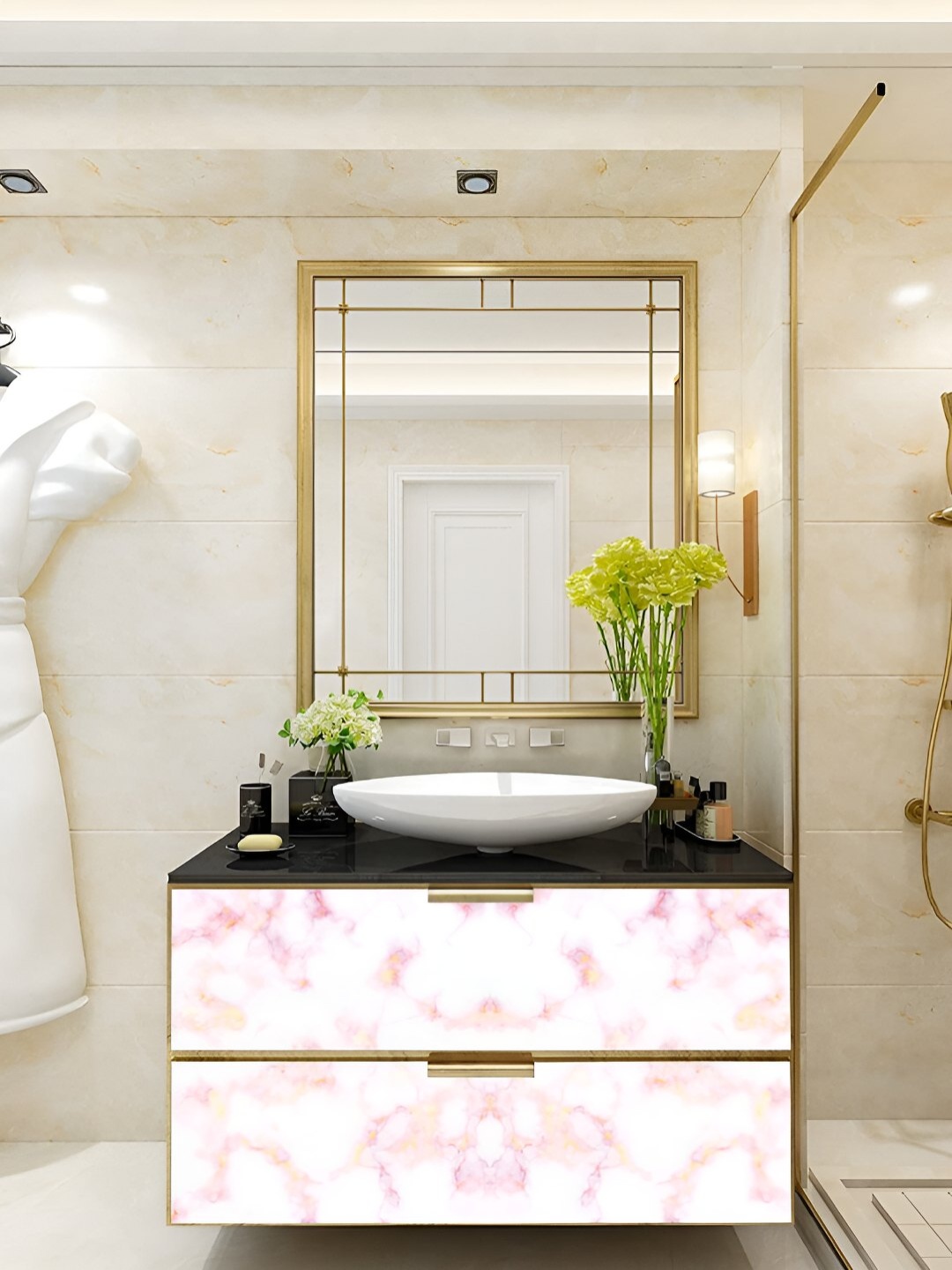 

CVANU White & Pink Marble Glossy Granite Wallpaper