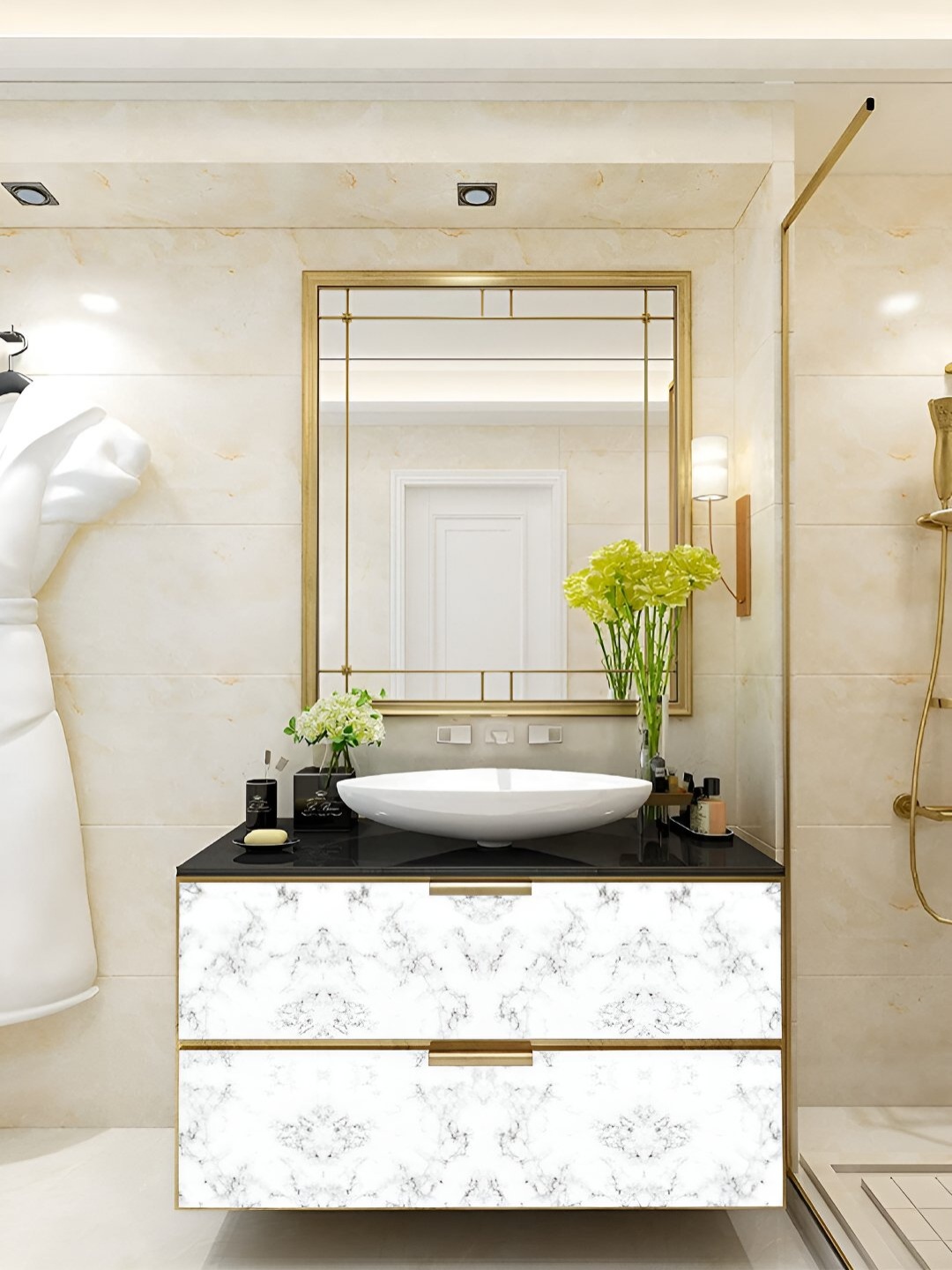 

CVANU White & Grey Marble Glossy Granite Wallpaper
