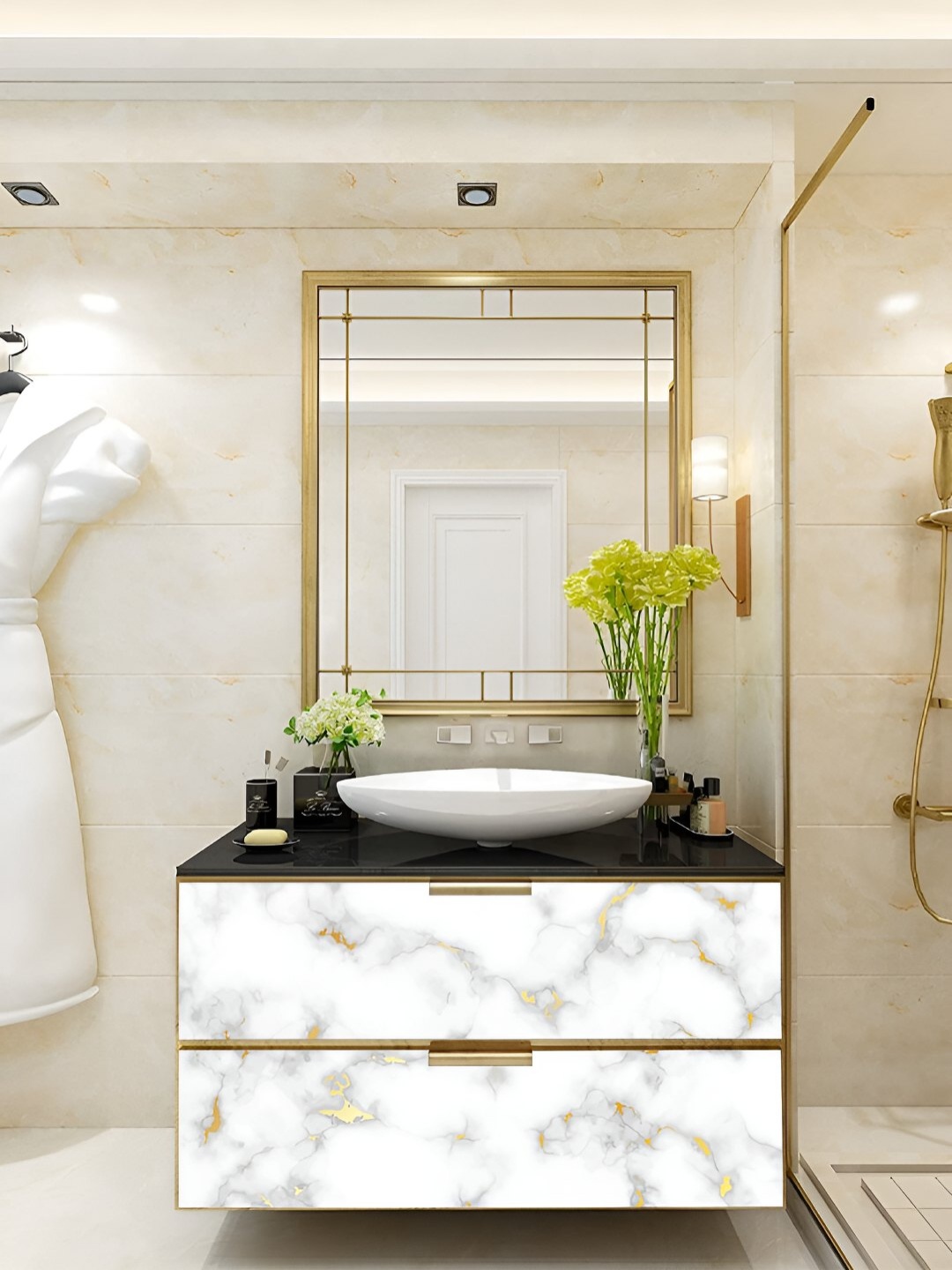 

CVANU White & Beige Marble Glossy Granite Water Proof Shelf Liner Organiser