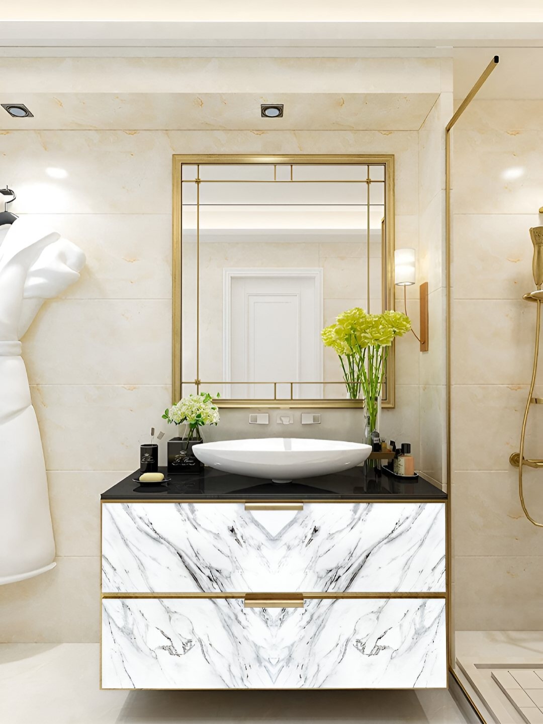 

CVANU White & Black Marble Glossy Granite Vinyl Self Adhesive Wallpaper