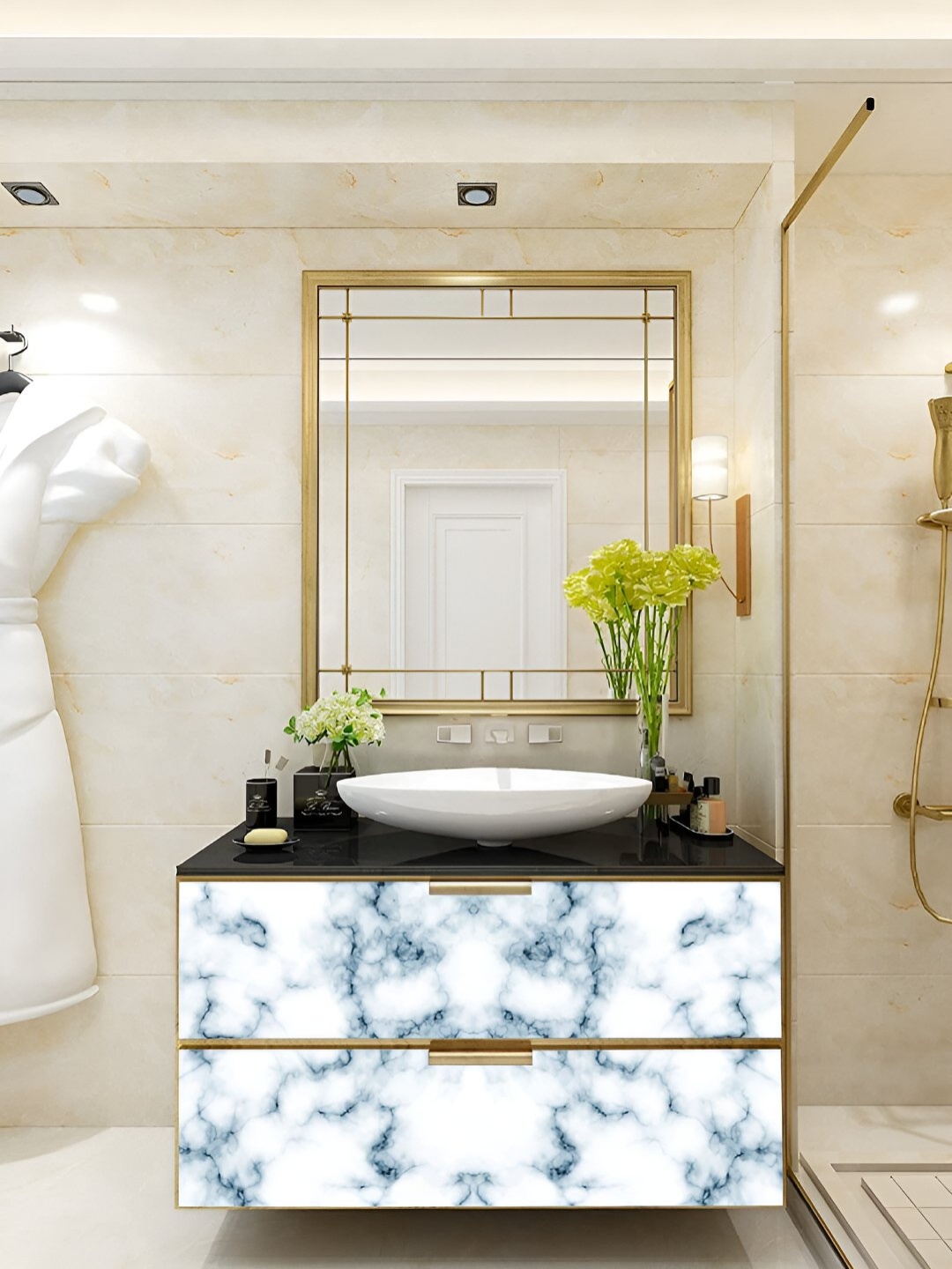 

CVANU White & Blue Marble Printed Wall Sticker