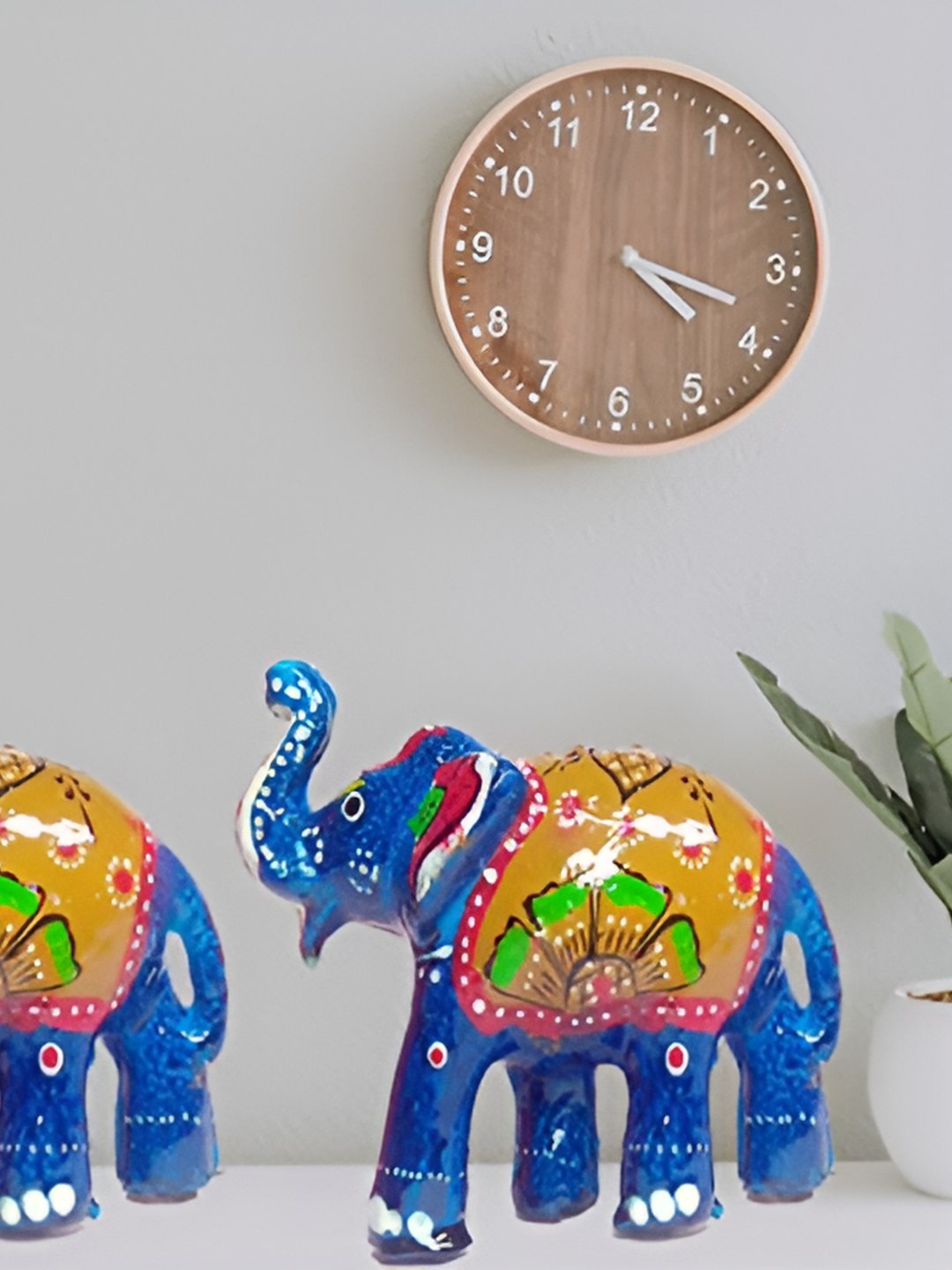 

PALPAL Sky Blue & Yellow 2 Pieces Elephant Showpieces Figurine