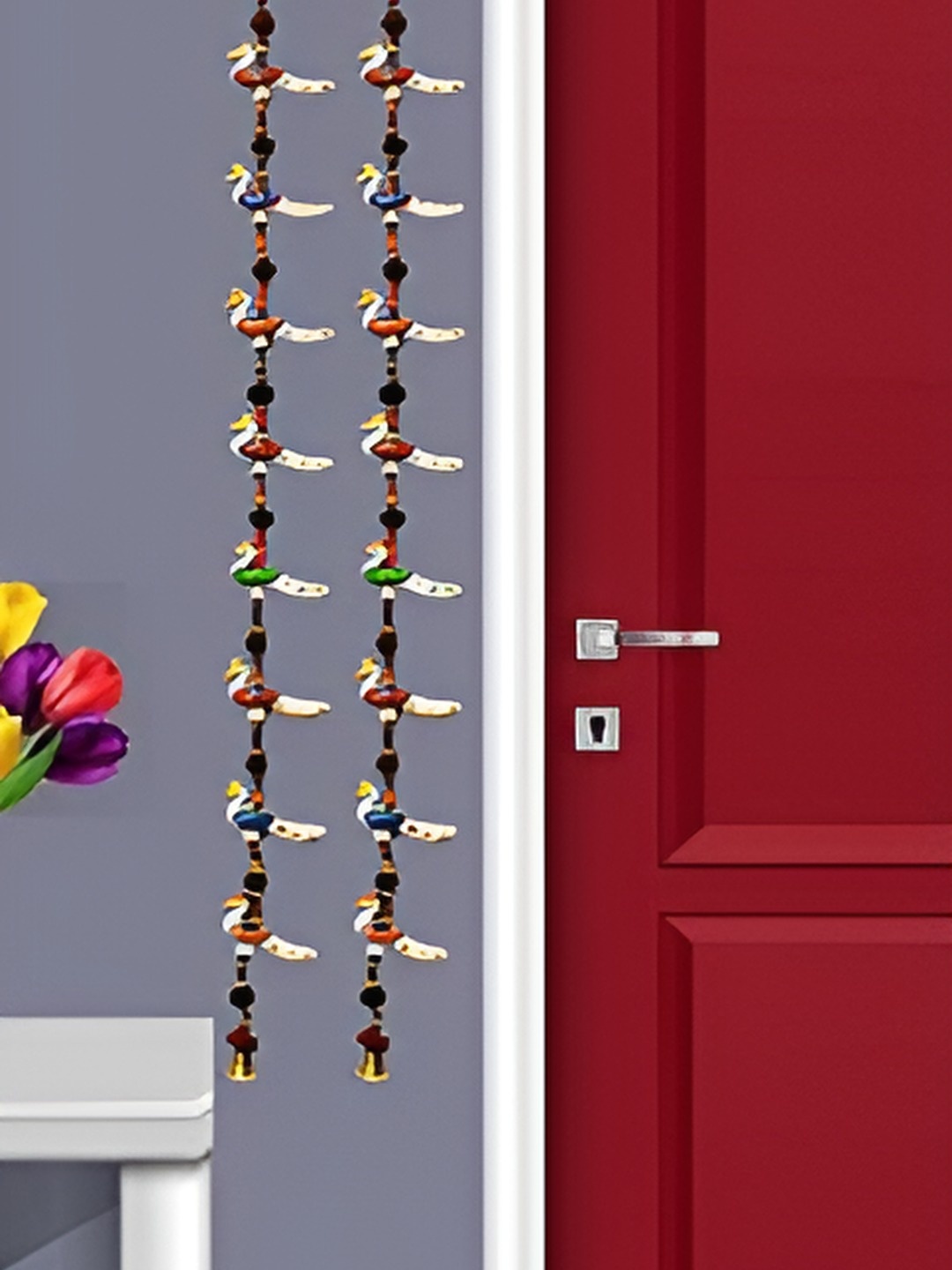 

PALPAL 2 Pieces Green & Red Peacock Door Hangings Wall Decors