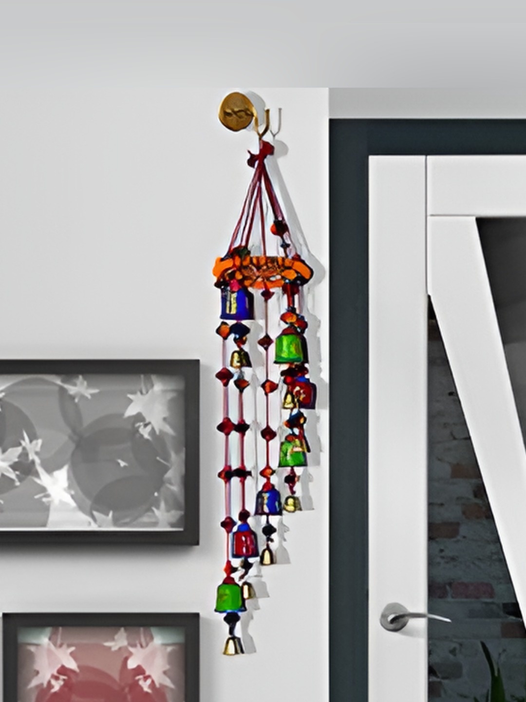 

PALPAL Green & Blue 2 Pieces Printed Ring & Bell Wall Hanging Windchimes