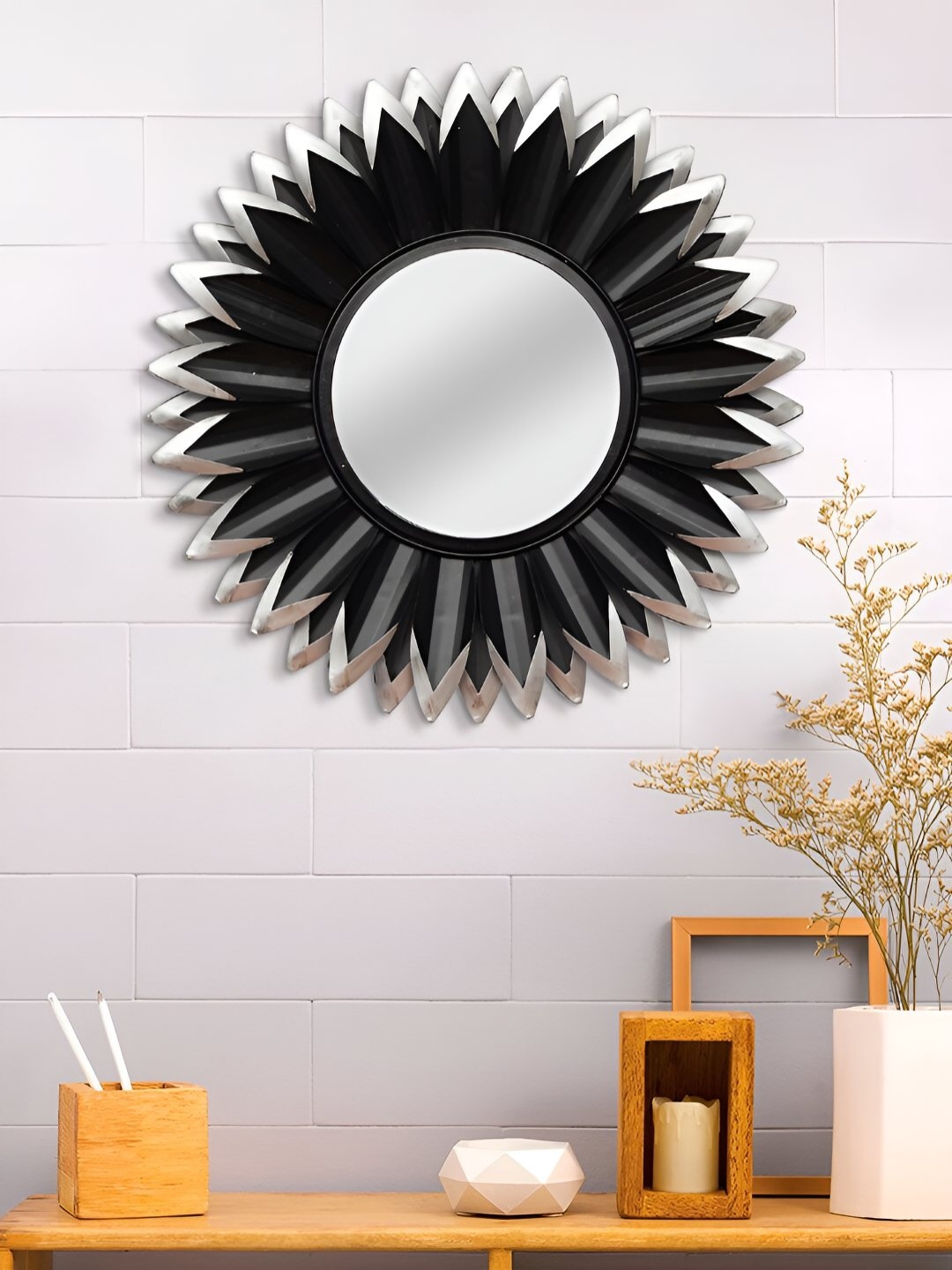 

Ancient Clock Makers Black & Grey Embellished Round Shaped Wall Mirror