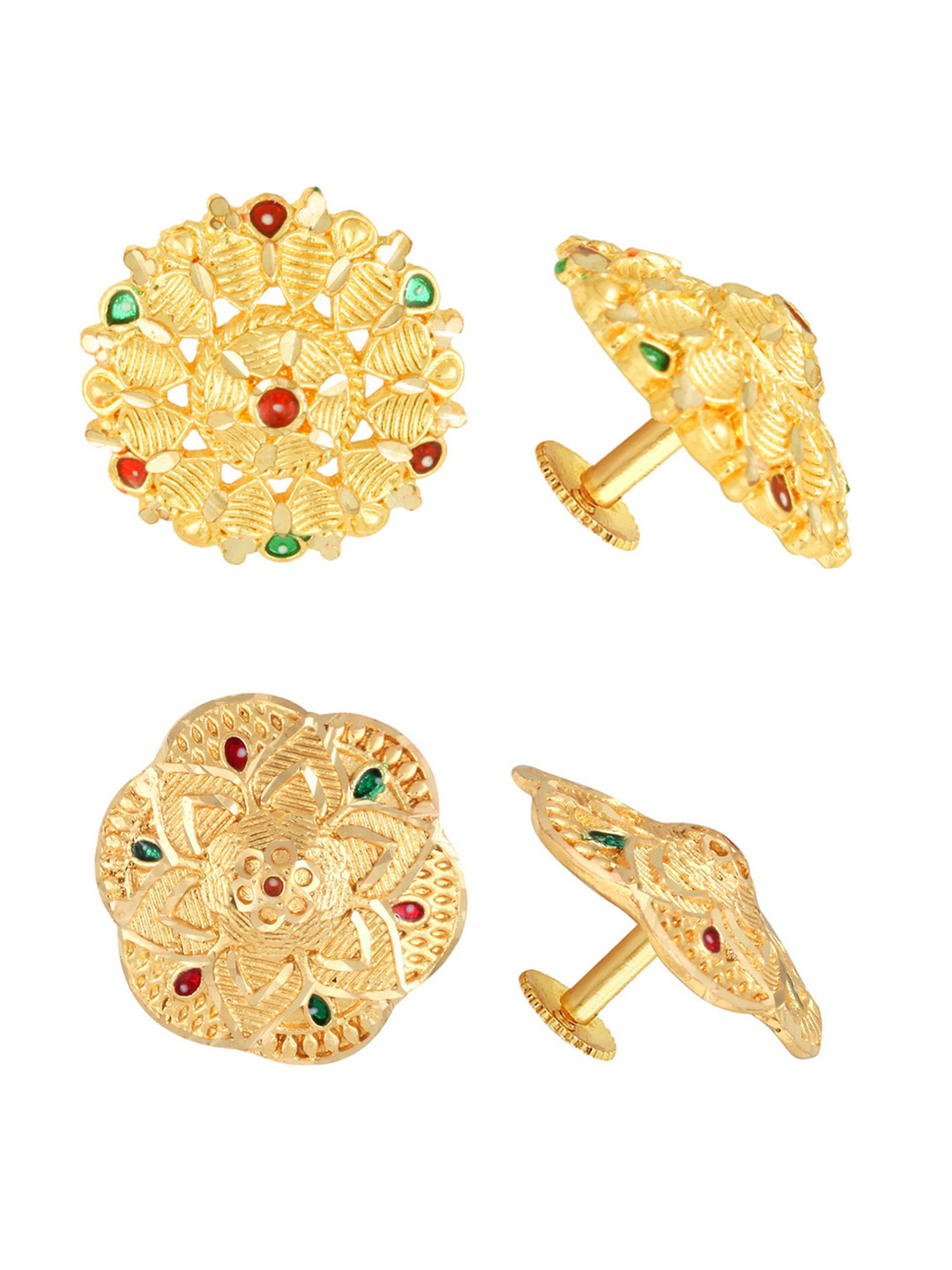 

Vighnaharta Set of 2 Gold Plated Floral Stud Earrings