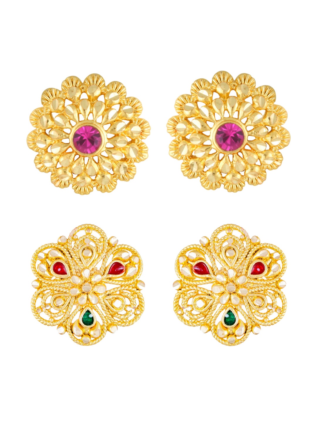 

Vighnaharta Set Of 2 Gold-Plated Floral Studs Earrings