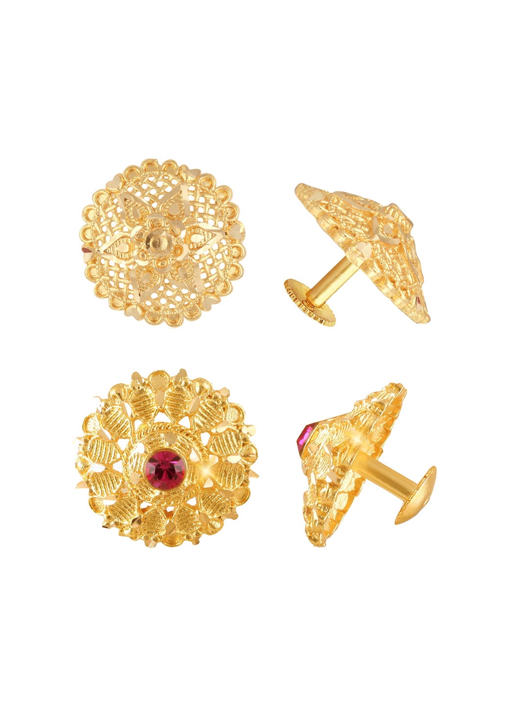 

Vighnaharta Set Of 2 Gold Plated Floral Studs Earrings