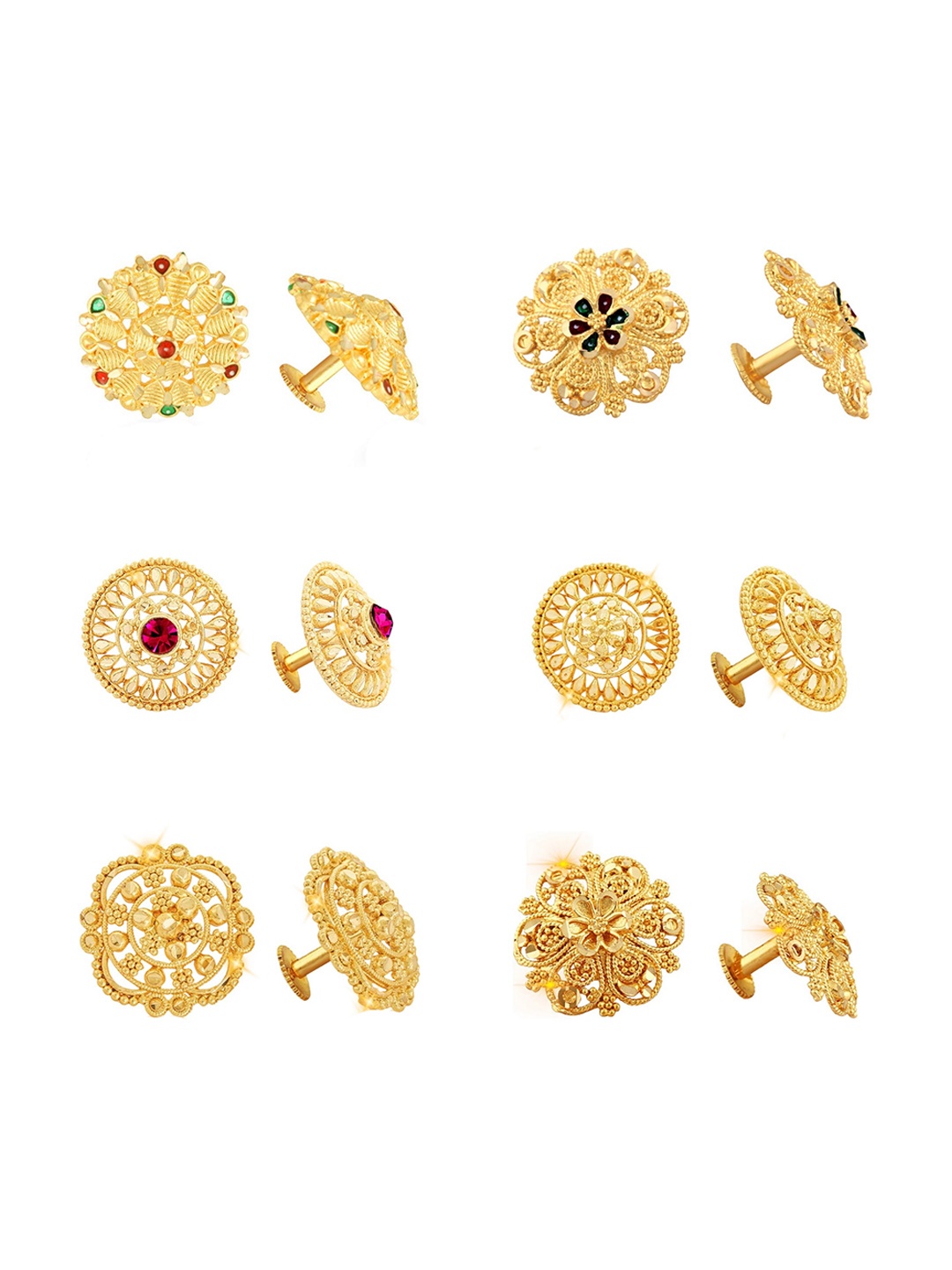 

Vighnaharta Set Of 6 Gold Plated Floral Studs Earrings