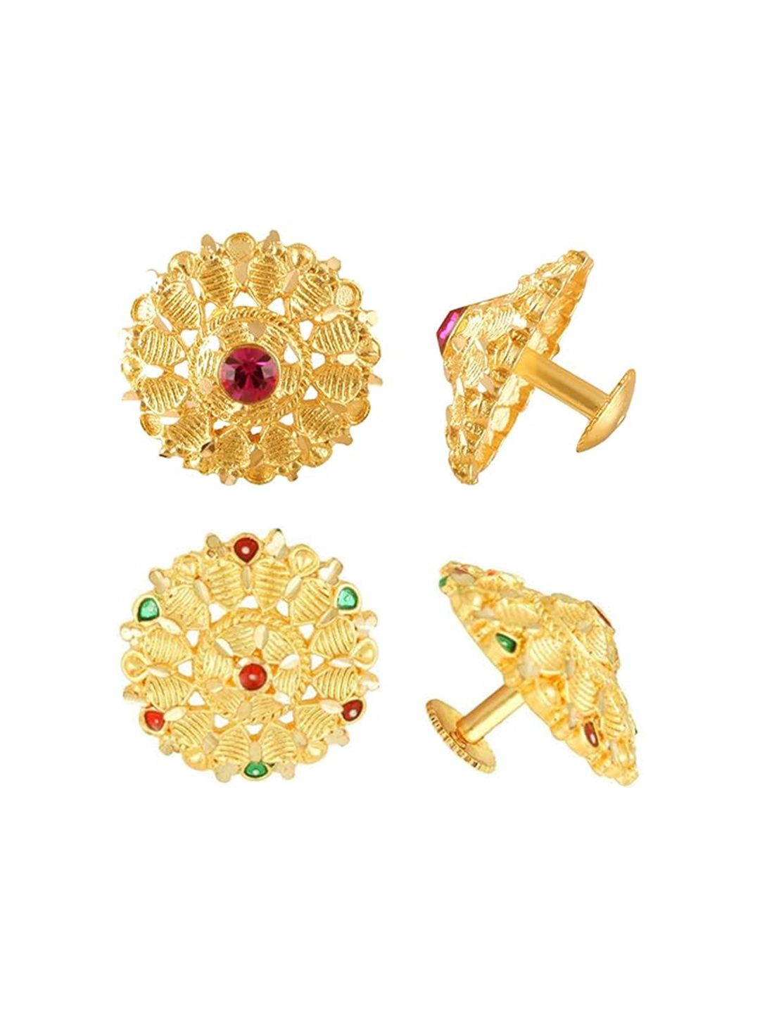 

Vighnaharta Set of 2 Gold Plated Floral Studs Earrings