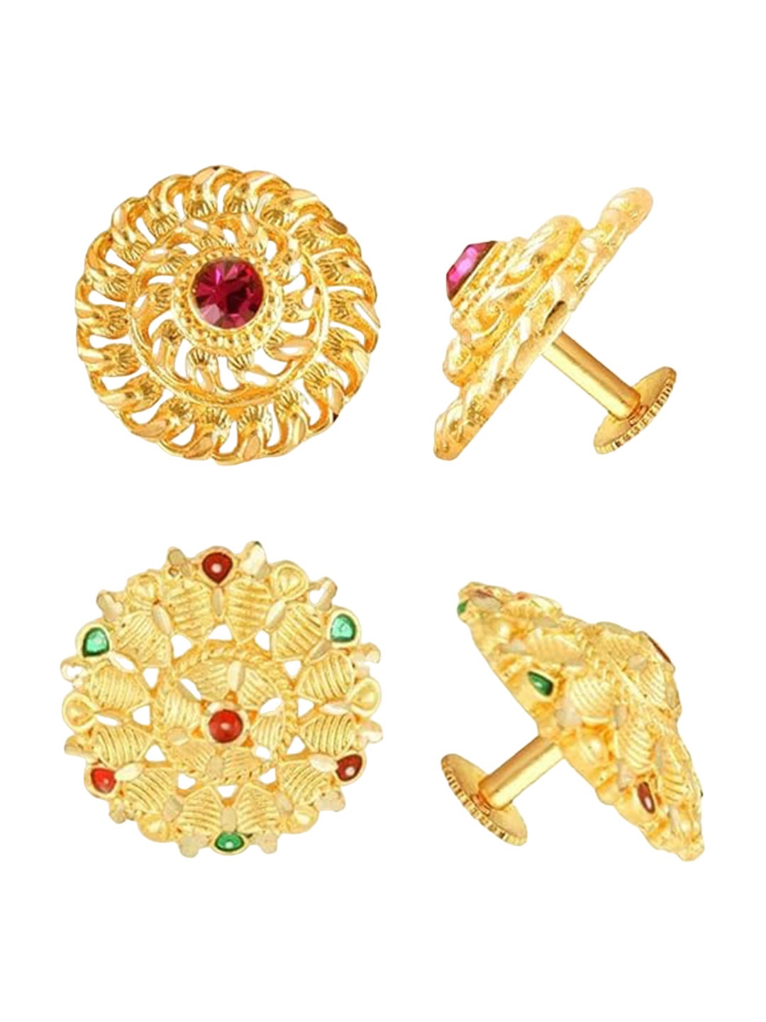 

Vighnaharta Set Of 2 Gold-Plated Floral Studs Earrings