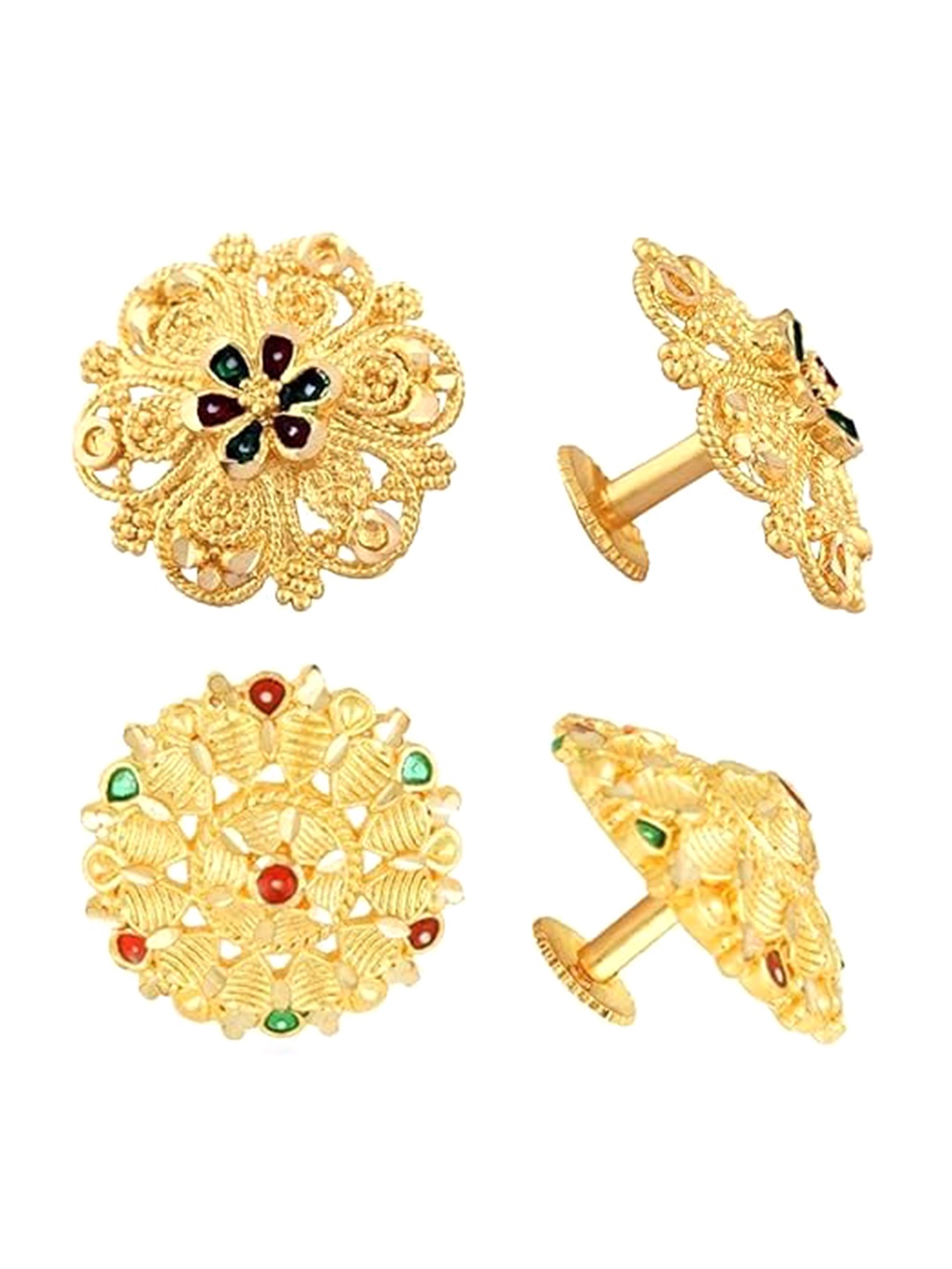 

Vighnaharta Set of 2 Gold Plated Enamelled Floral Stud Earrings