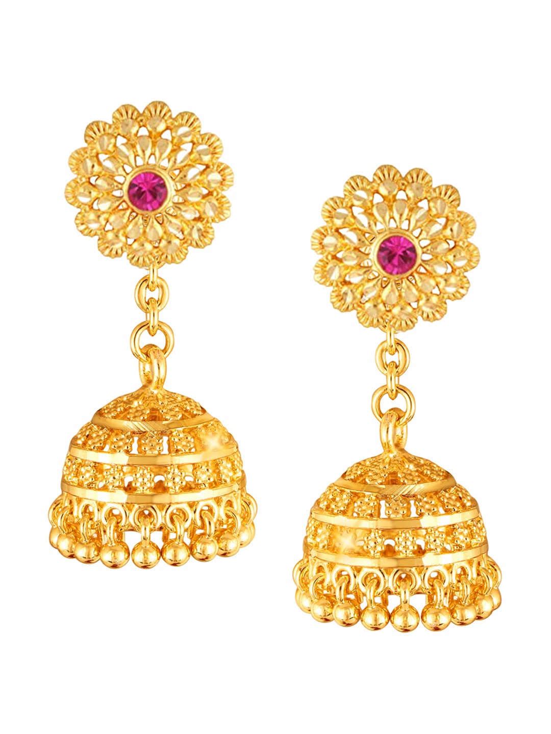 

Vighnaharta Gold Plated Cubic Zirconia Studded Floral Stud Earrings With Removable Jhumkas