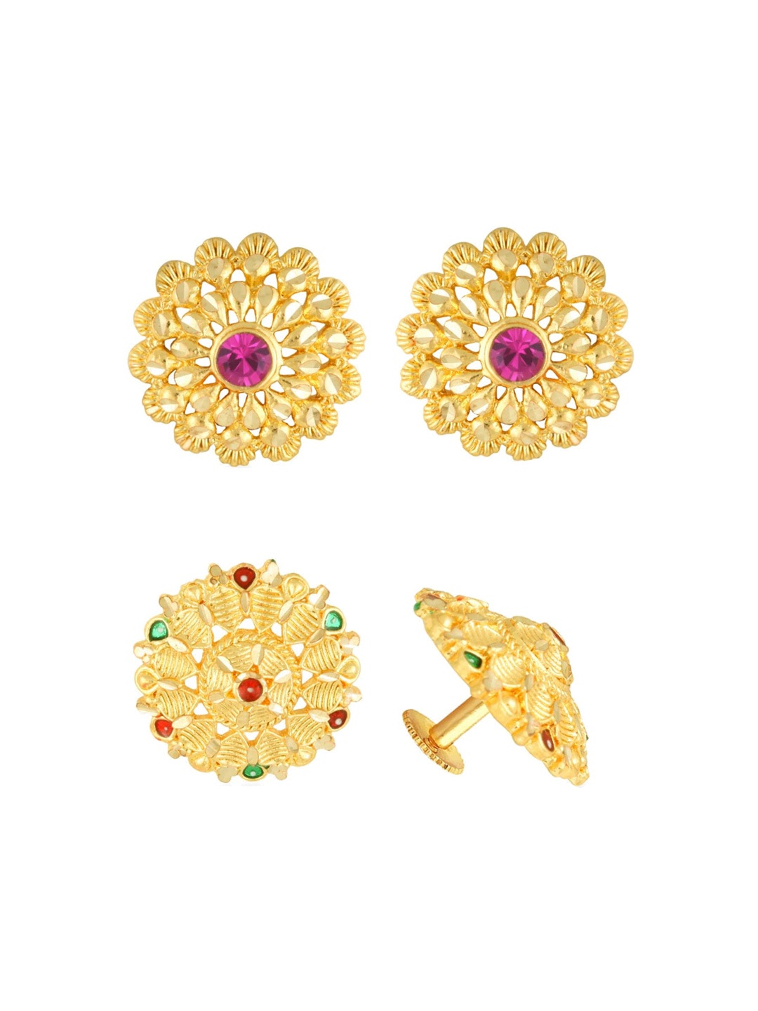 

Vighnaharta Set Of 2 Gold Plated Floral Studs Earrings