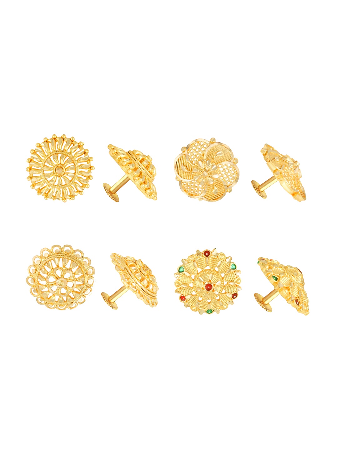 

Vighnaharta Set Of 4 Gold-Plated Artificial Stones-Studded Floral Studs Earrings