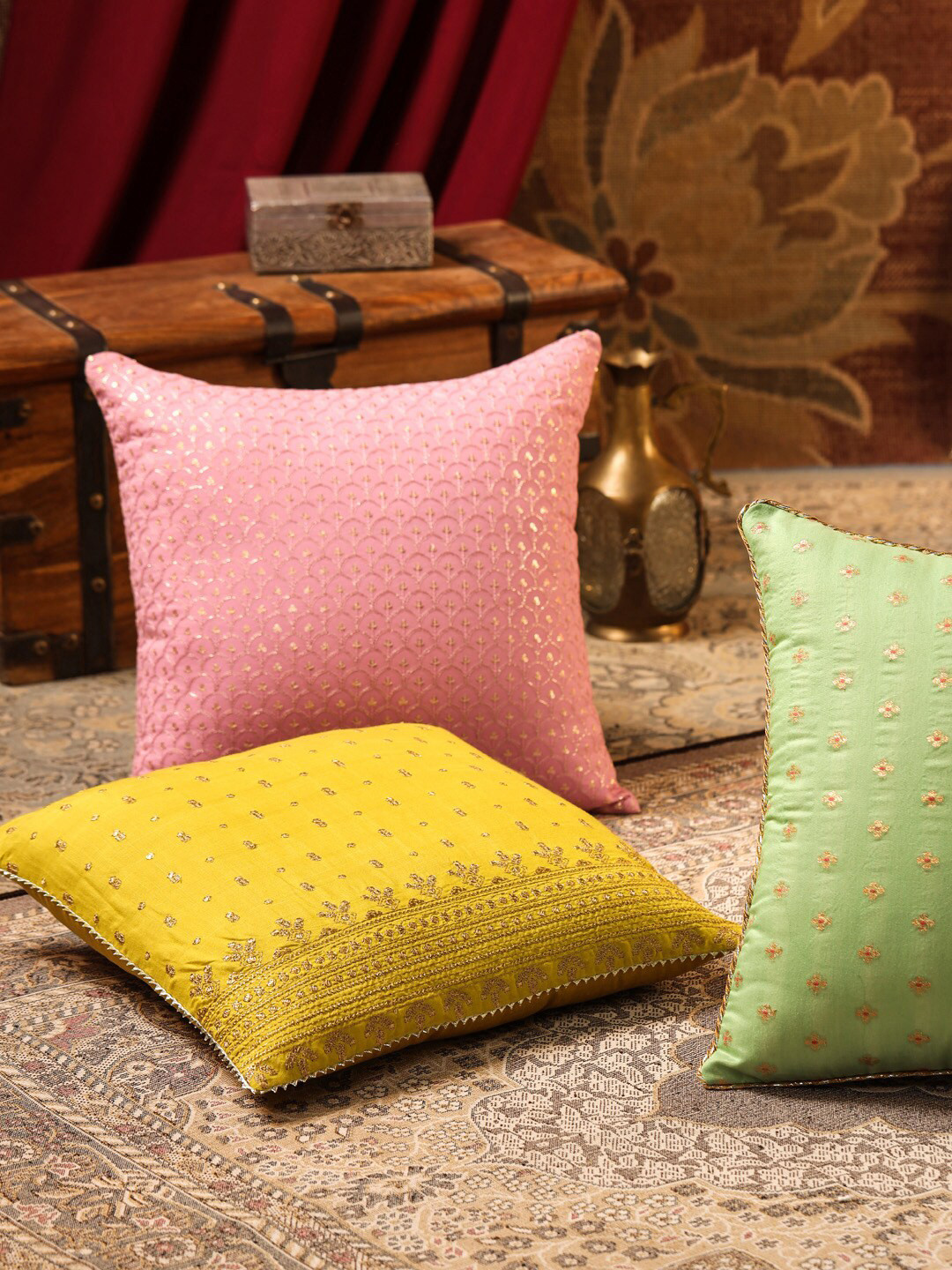 

House of Pataudi Pink Embroidered Square Cushion Cover