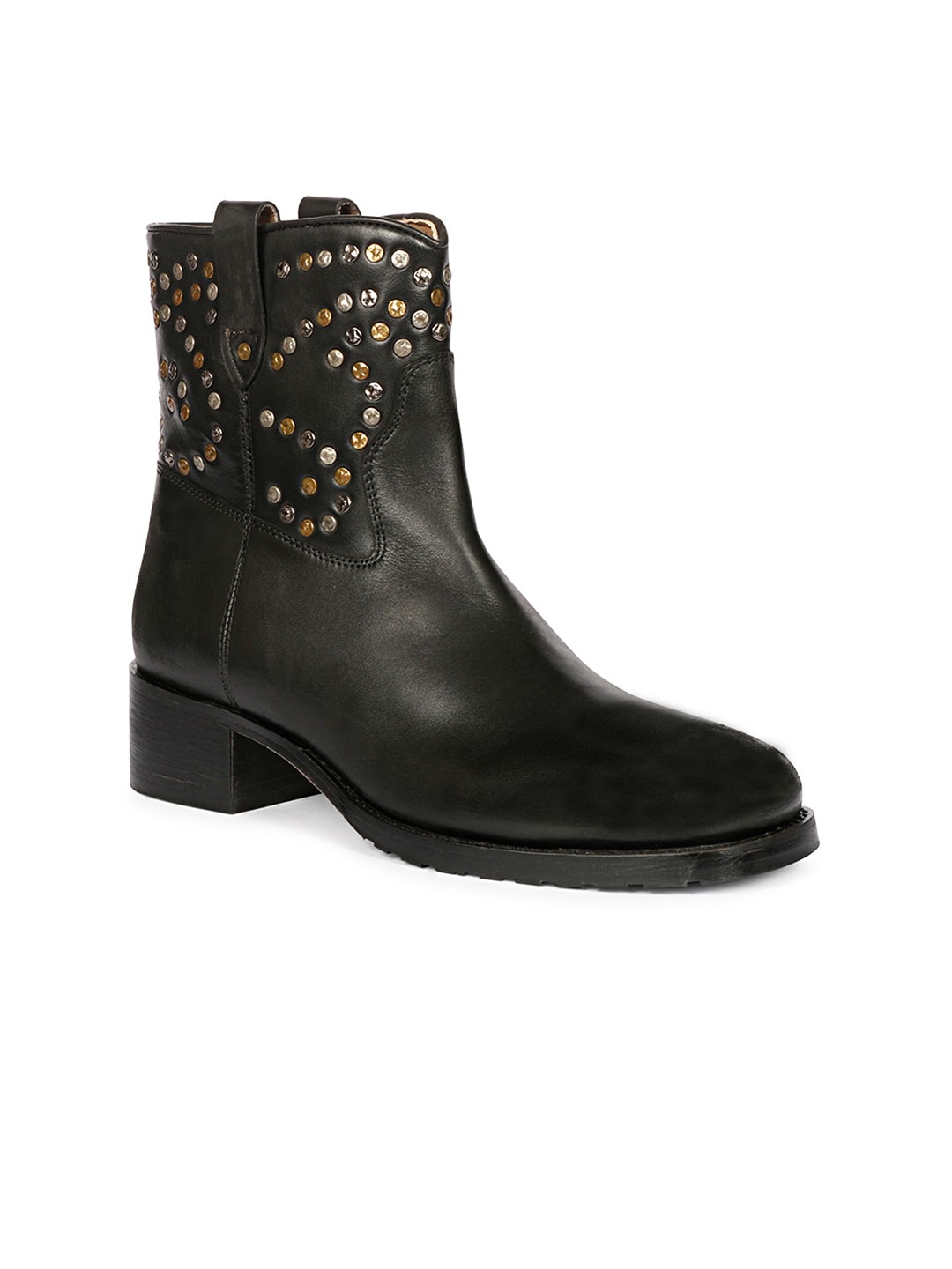 

Saint G Women Mid Top Embellished Genuine Leather Block Chelsea Boots, Black