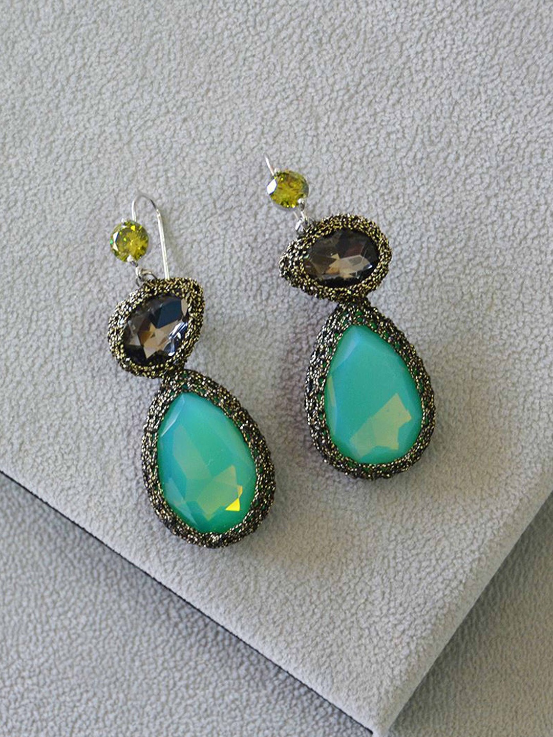 

Rhea Rhodium-Plated Turquoise Crystal Drop Earrings Earrings, Gold