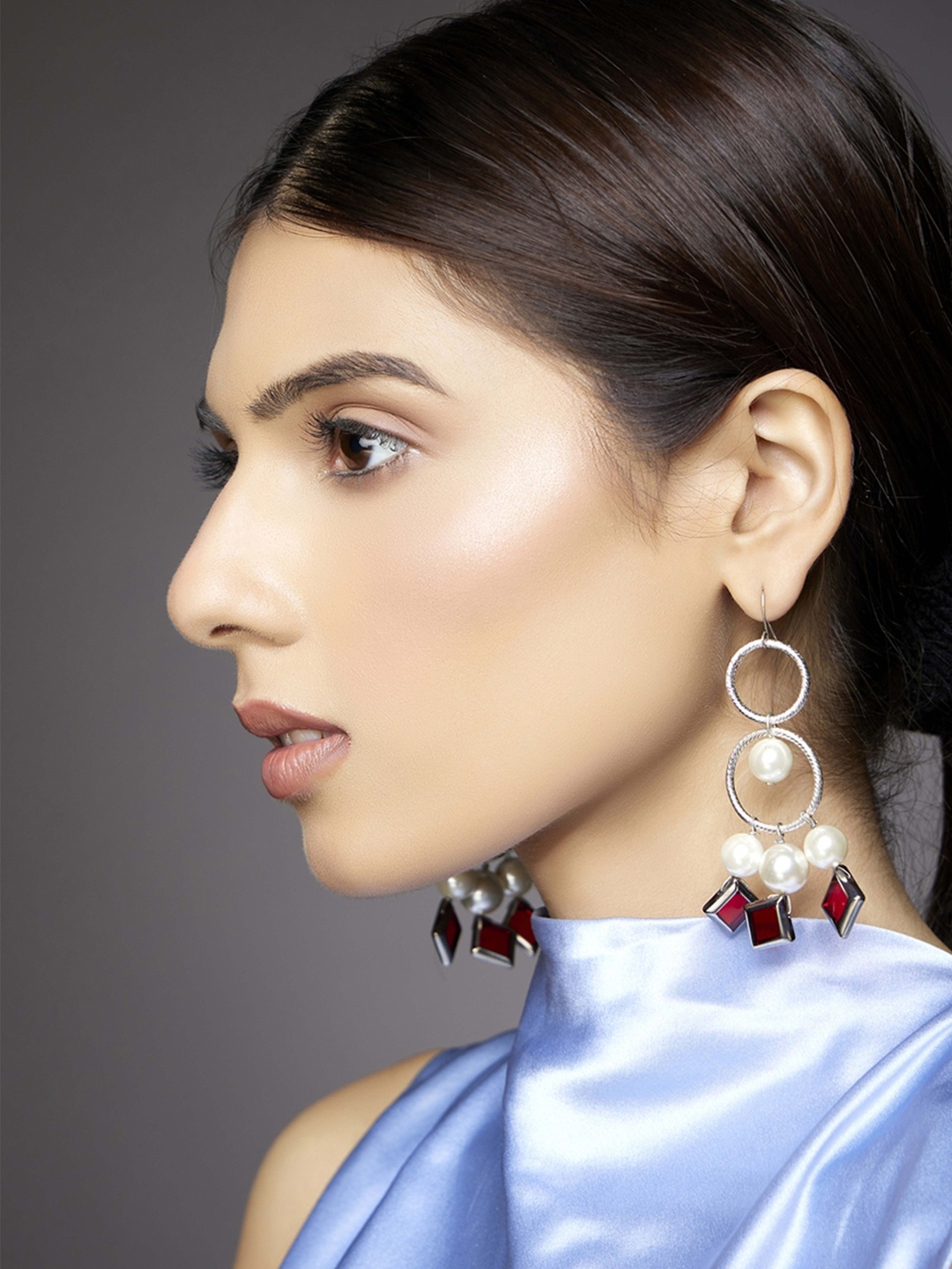 

Rhea Silver-Toned & Red Pearls Earrings