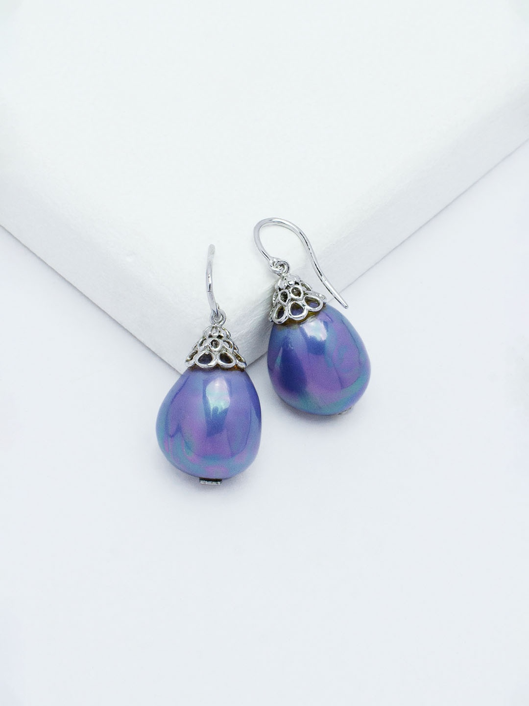 

Rhea Rhodium Plated Pearls Beaded Drop Earrings, Silver