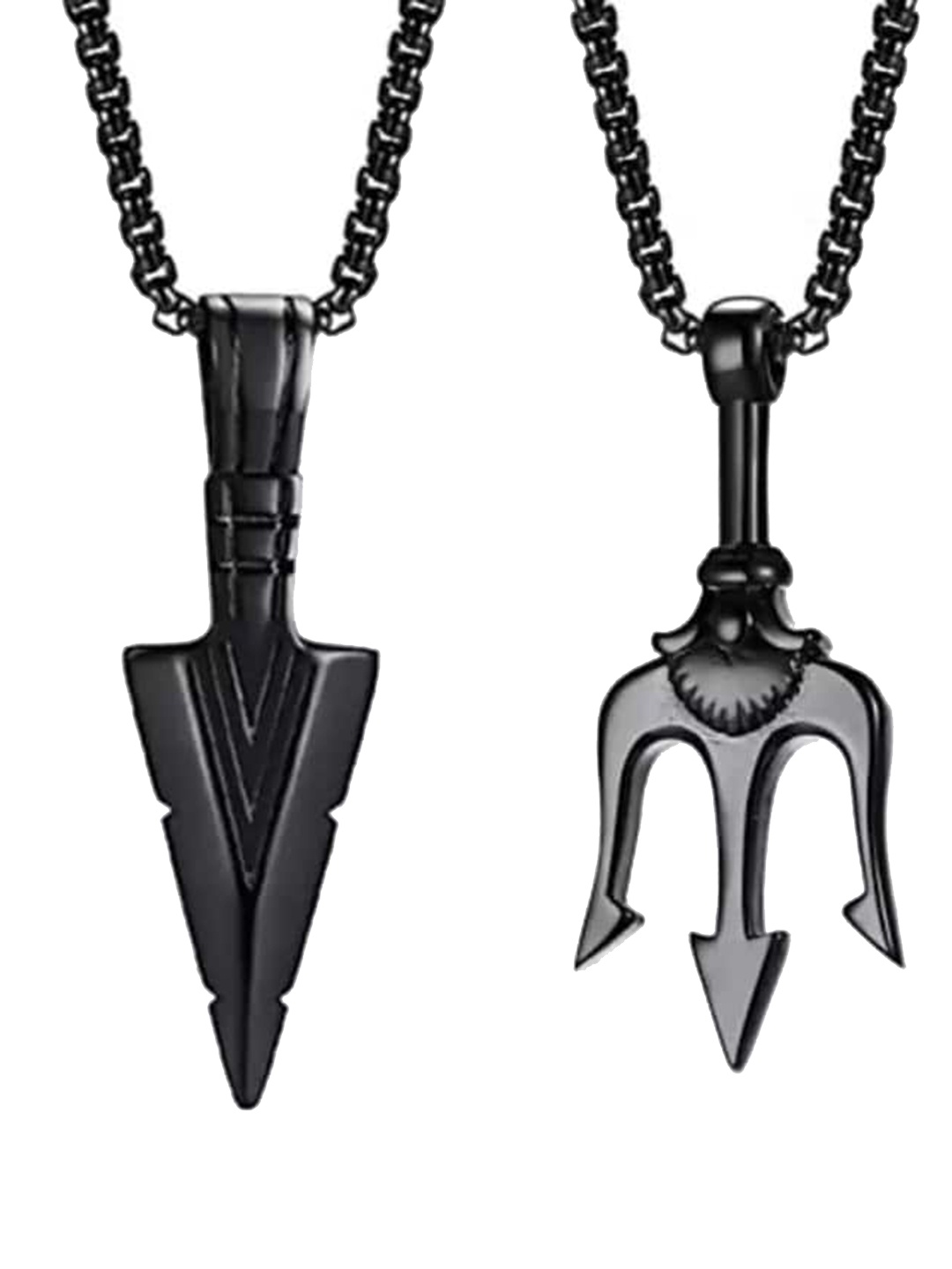 

VIEN Men Set of 2 Arrow Head & Trident Stainless Steel Pendant with Chain, Black
