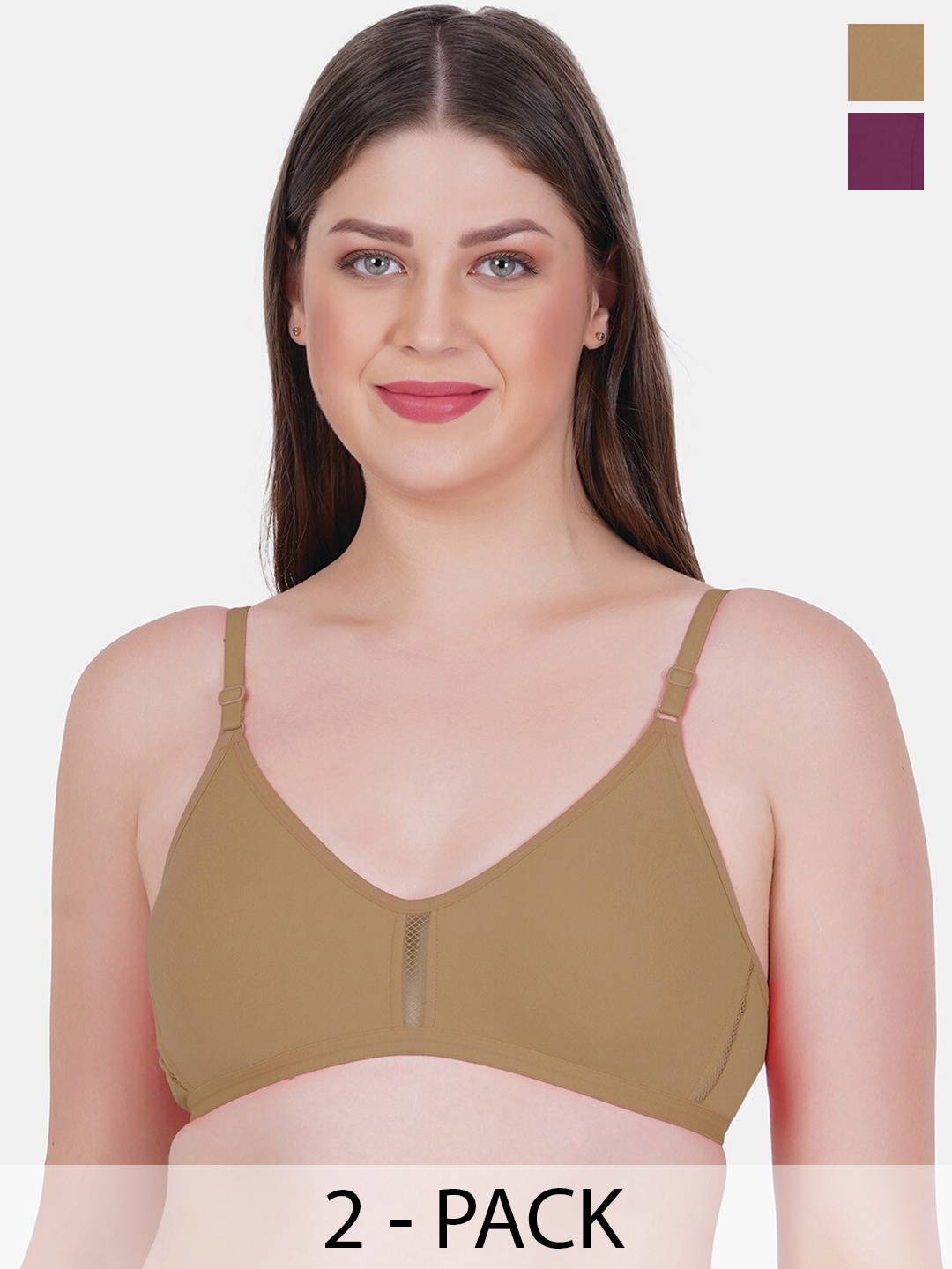 

Reveira Pack of 2 Medium Coverage Dry Fit Everyday Bra With All Day Comfort, Beige