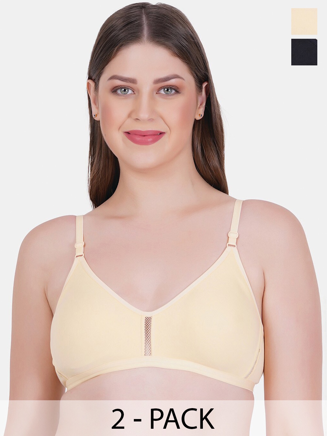 

Reveira Pack of 2 Medium Coverage Dry Fit Everyday Bra With All Day Comfort, Cream