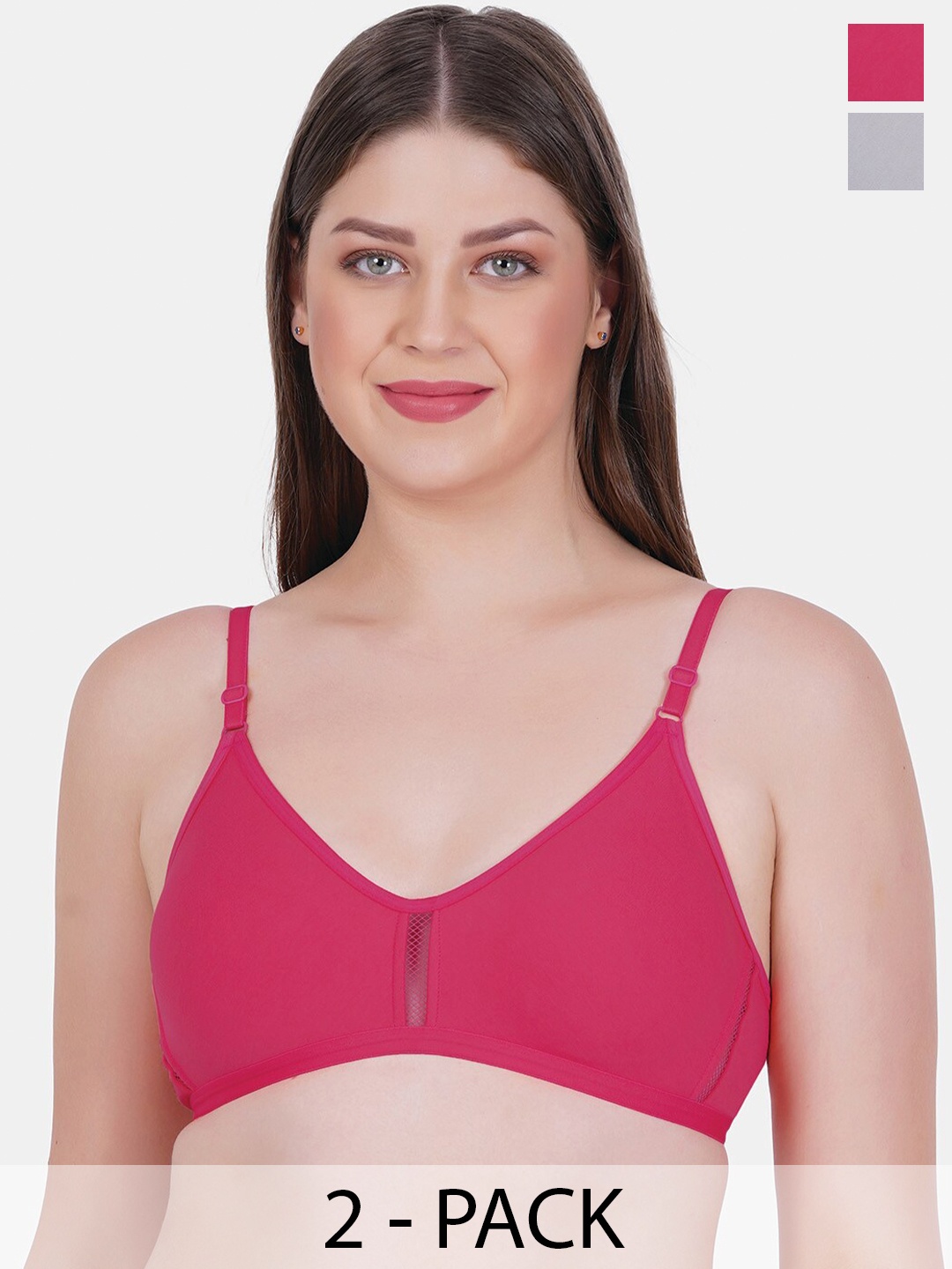 

Reveira Pack Of 2 Medium Coverage All Day Comfot Cotton Everyday Bra, Pink