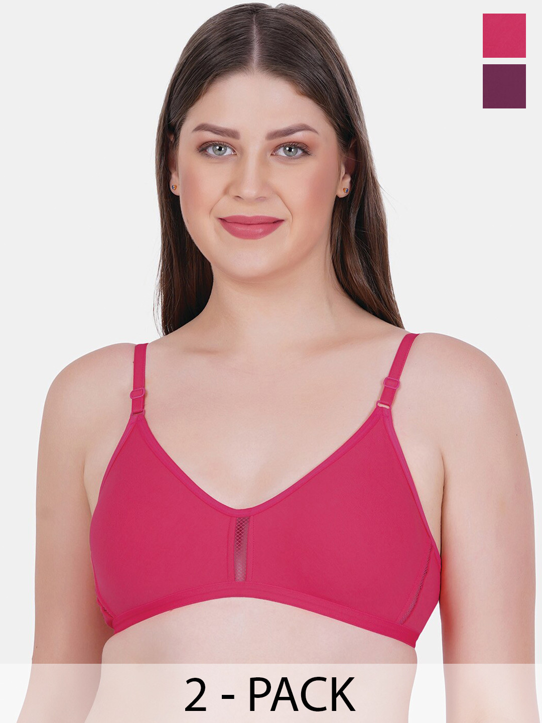 

Reveira Pack Of 2 Medium Coverage All Day Comfot Cotton Everyday Bra, Purple