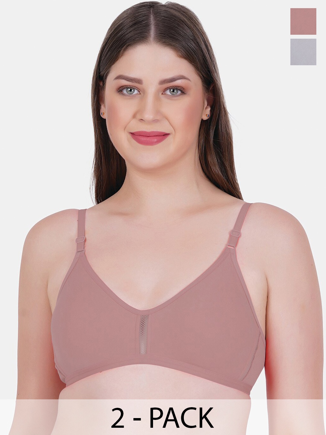 

Reveira Pack of 2 Medium Coverage Everyday Bras With All Day Comfort, Mauve